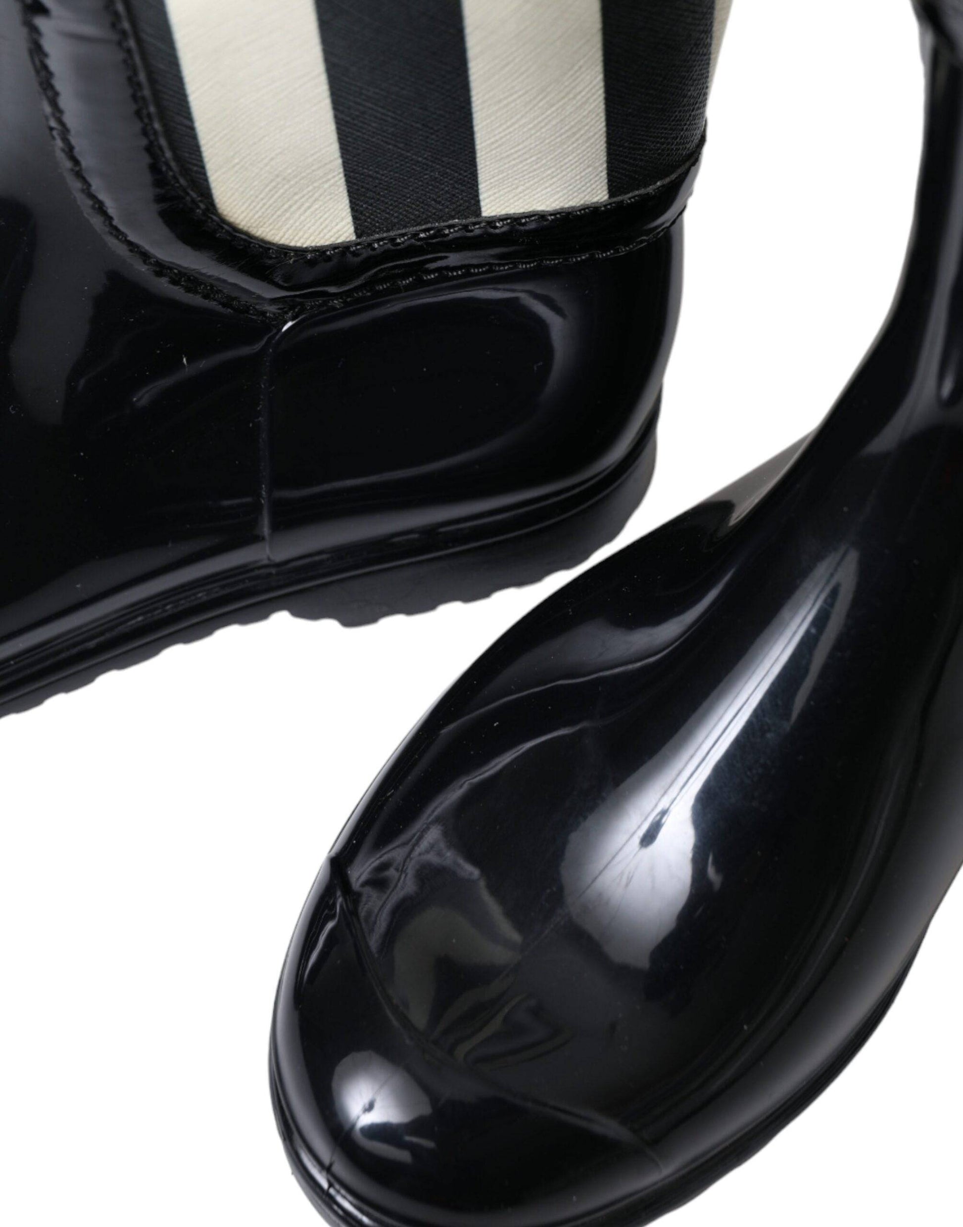 Dolce & Gabbana Black and White Striped Knee High Boots - ACCEXO