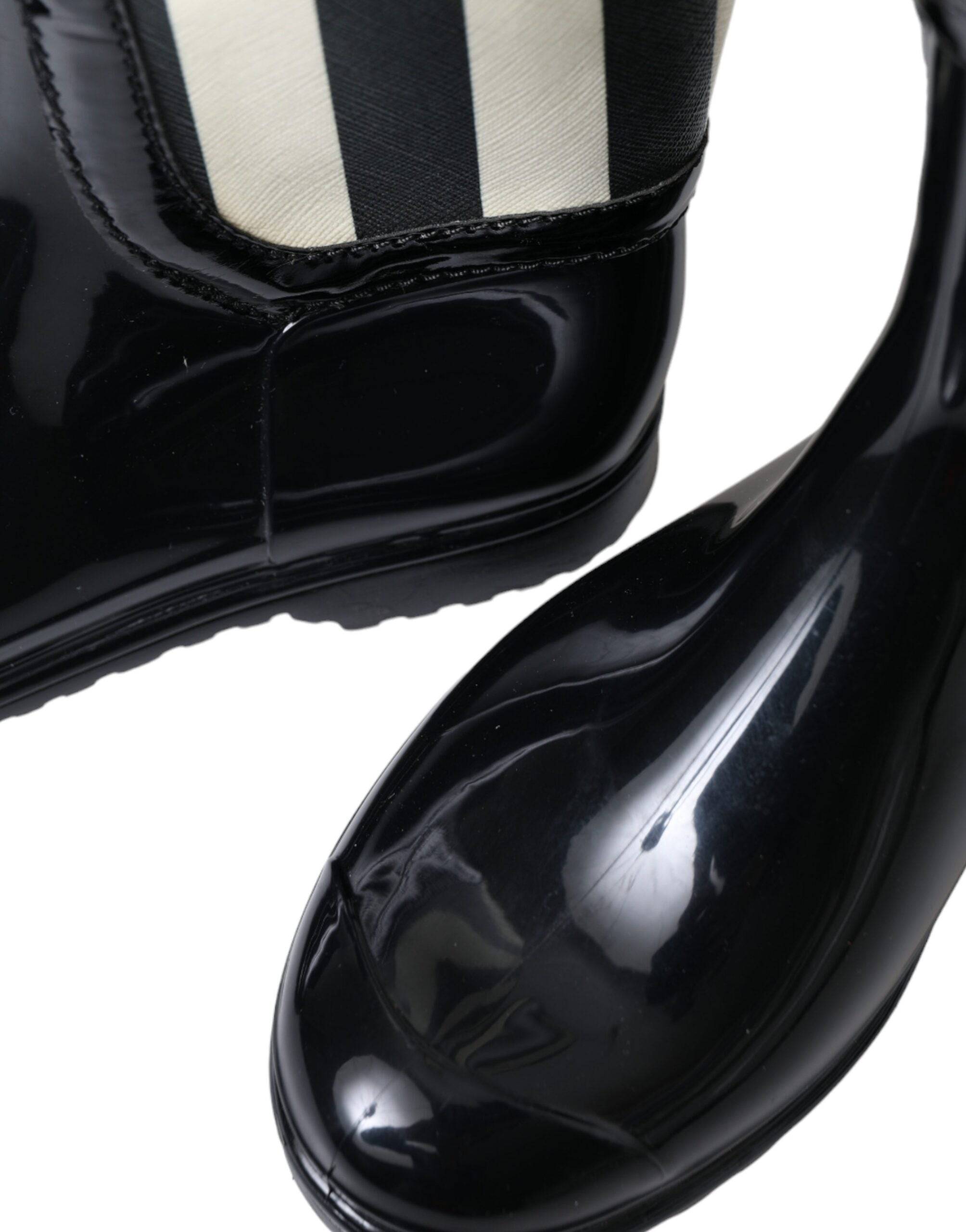 Dolce & Gabbana Black and White Striped Knee High Boots - ACCEXO