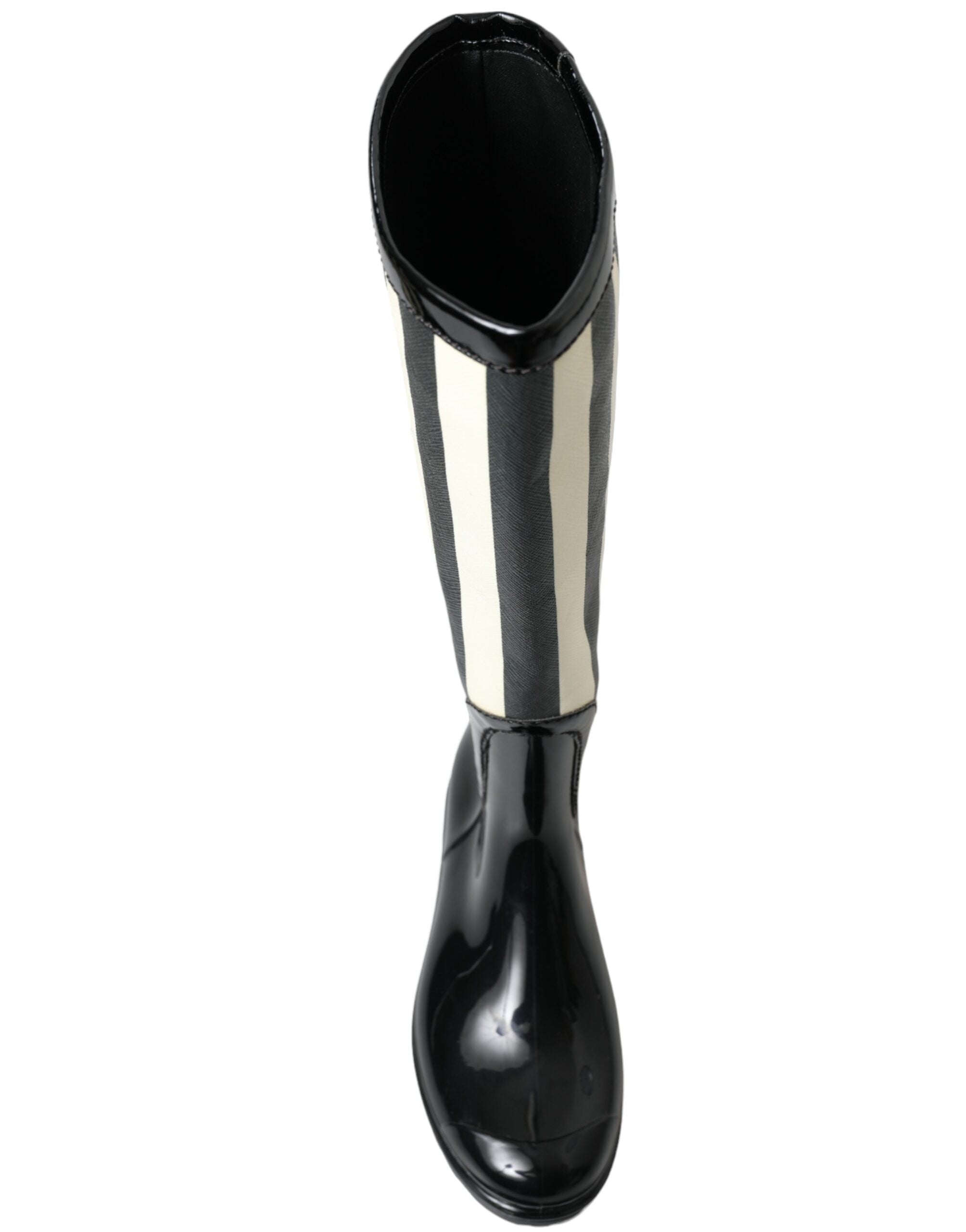 Dolce & Gabbana Black and White Striped Knee High Boots - ACCEXO