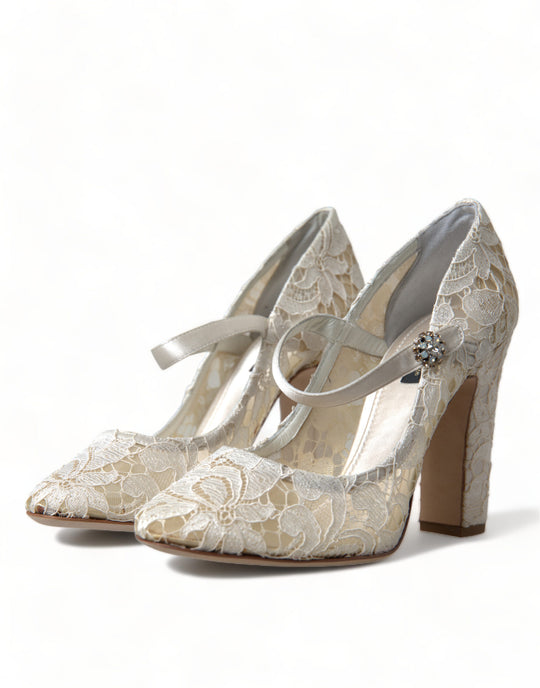 Dolce & Gabbana Chic Lace Block Heels Sandals in Cream White