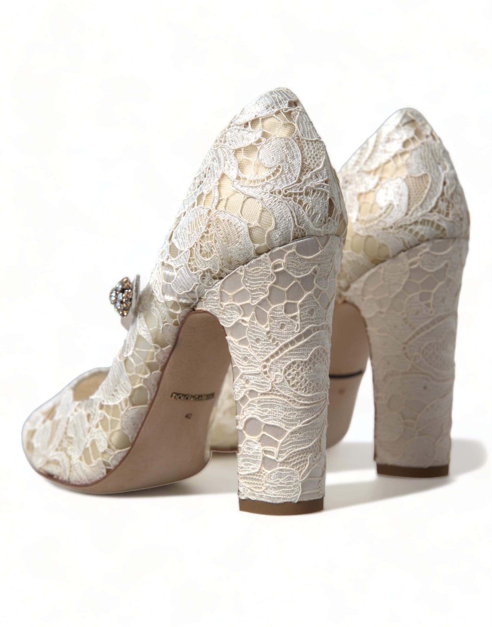 Dolce & Gabbana Chic Lace Block Heels Sandals in Cream White - ACCEXO