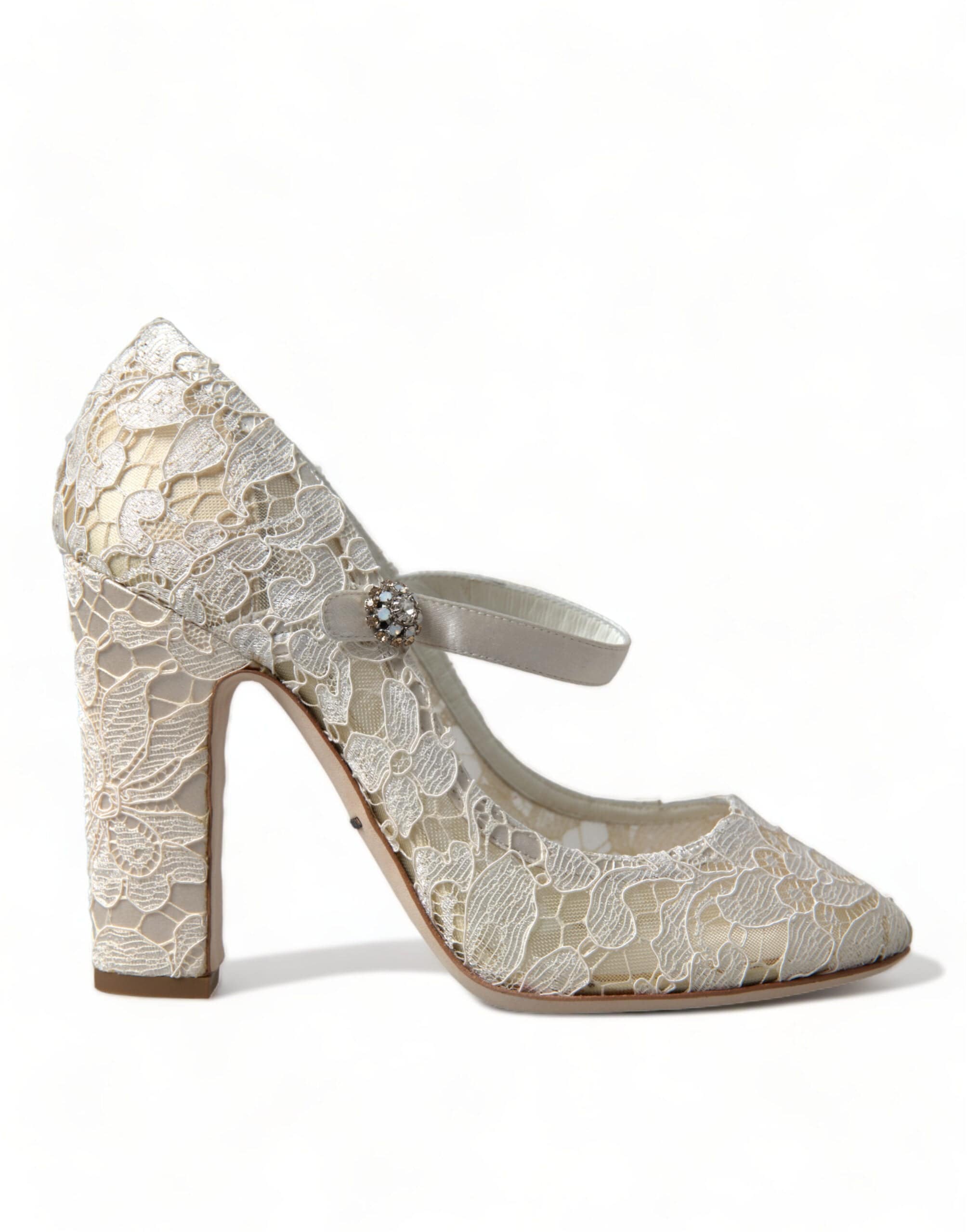 Dolce & Gabbana Chic Lace Block Heels Sandals in Cream White - ACCEXO