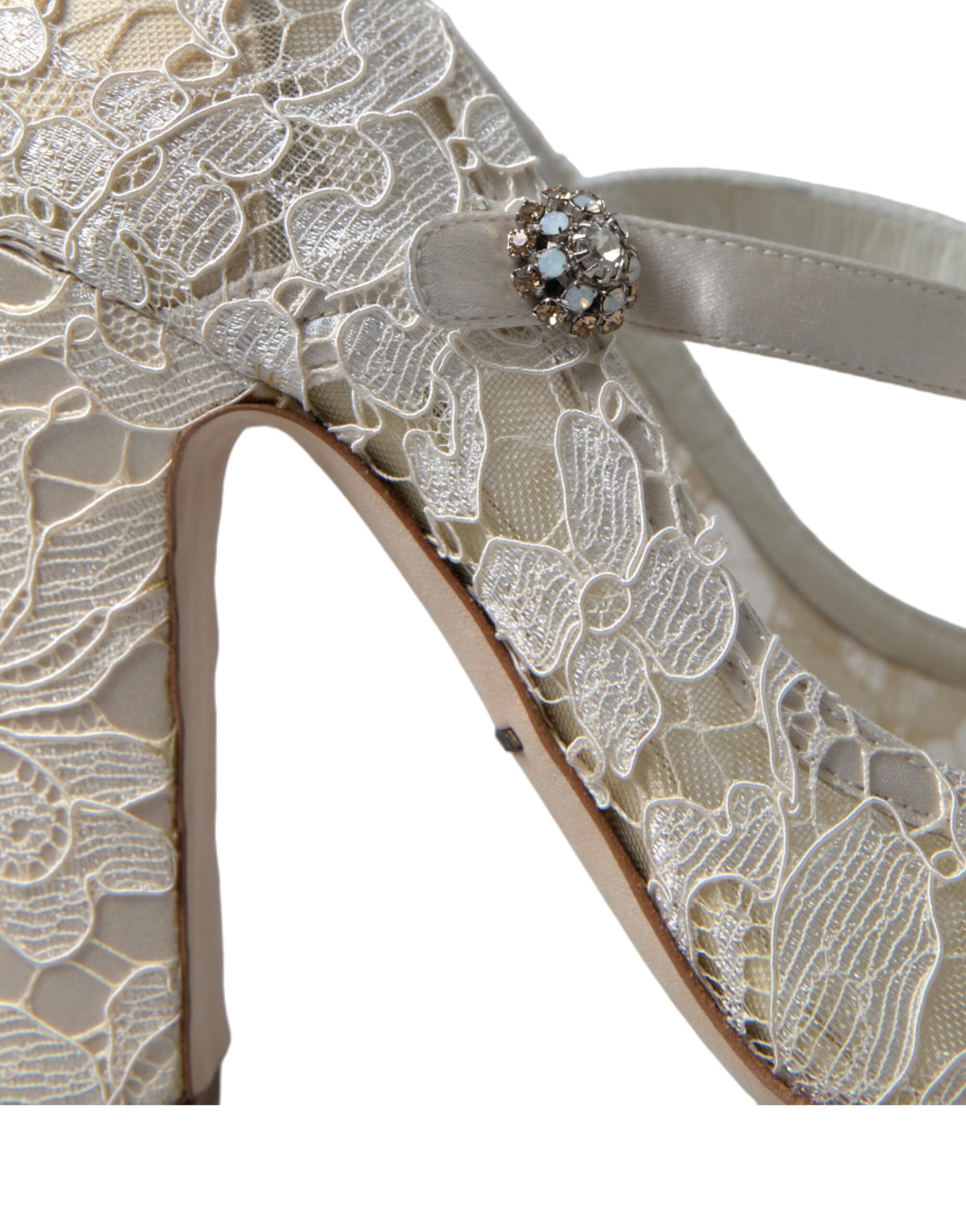 Dolce & Gabbana Chic Lace Block Heels Sandals in Cream White - ACCEXO