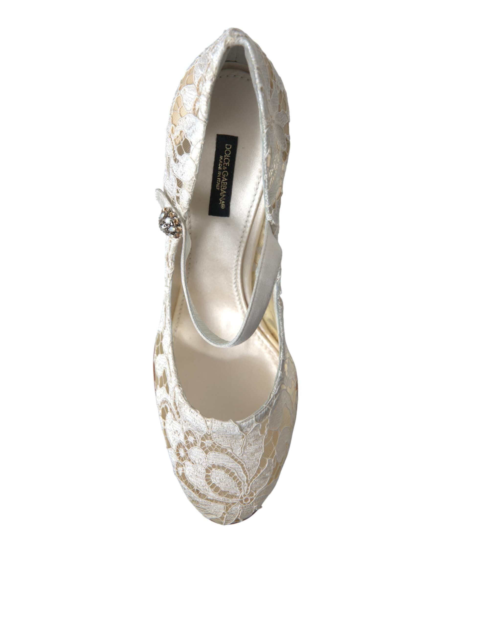 Dolce & Gabbana Chic Lace Block Heels Sandals in Cream White - ACCEXO
