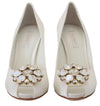 Dolce & Gabbana Crystal-Embellished White Peep Toe Heels