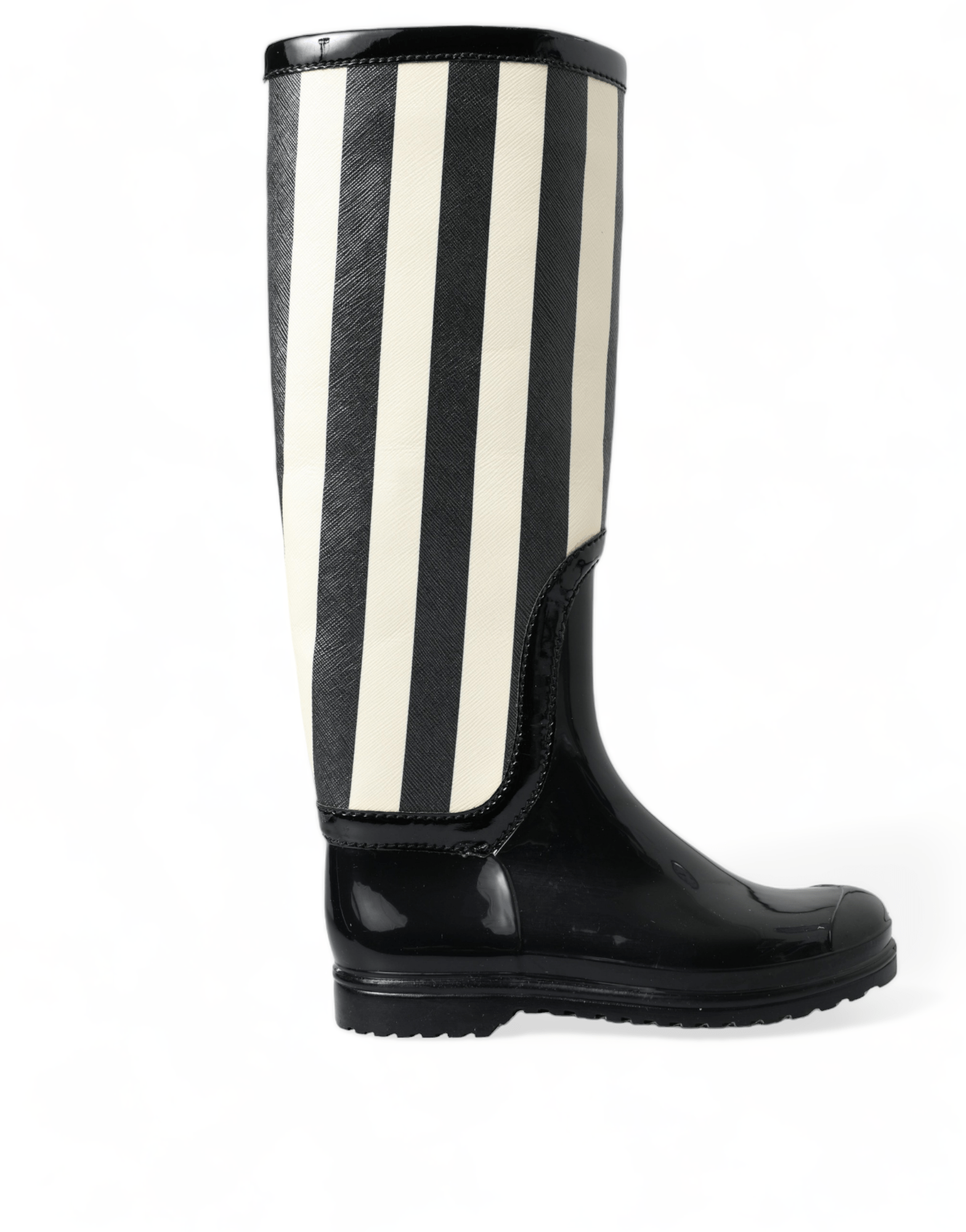 Dolce & Gabbana Black and White Striped Knee High Boots - ACCEXO