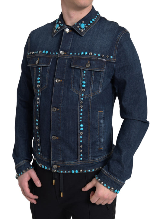 Dolce & Gabbana Embellished Turquoise Denim Jacket