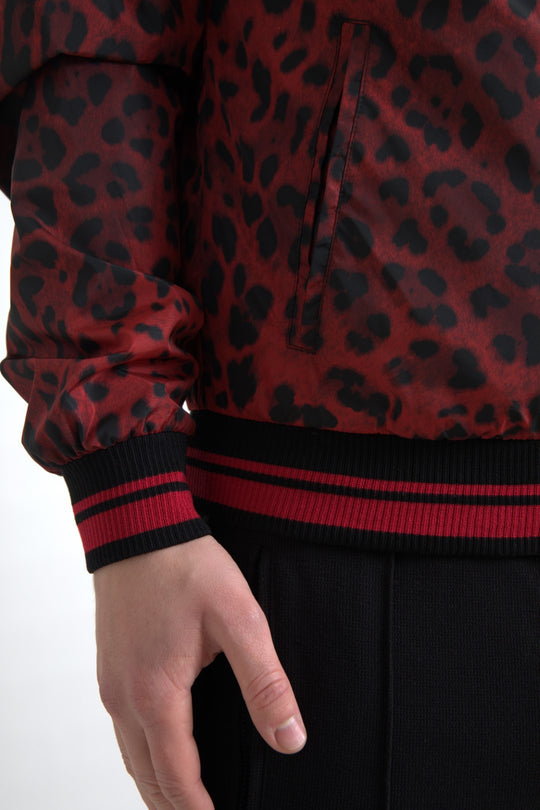 Dolce & Gabbana Red Leopard Print Bomber Jacket