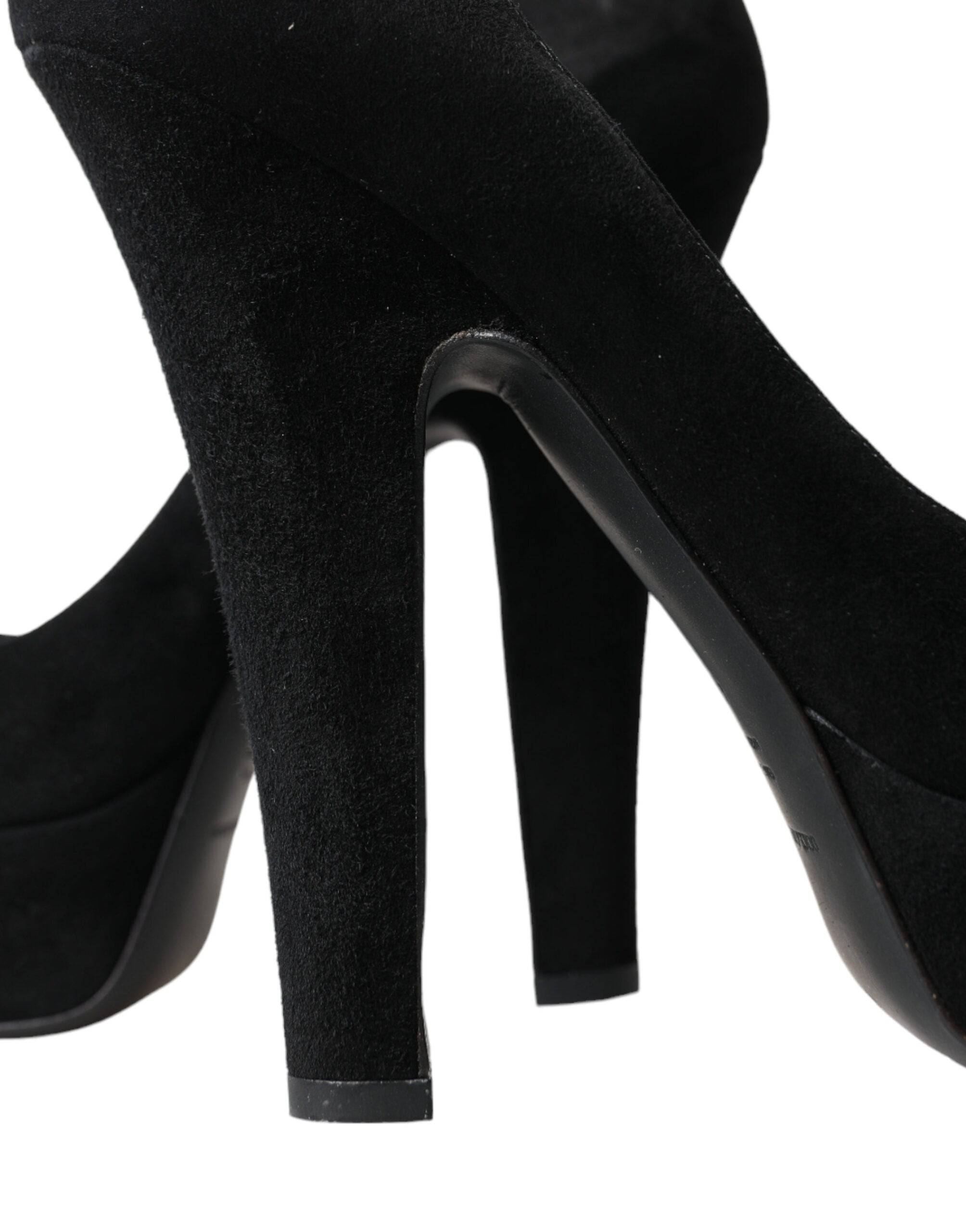 Dolce & Gabbana Black Suede Heeled Pumps Sophistication - ACCEXO