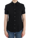 John Galliano Elegant Black Cotton Stretch Shortsleeve Blouse