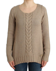 Cavalli Elegant Beige Knitted Crew Neck Sweater - ACCEXO