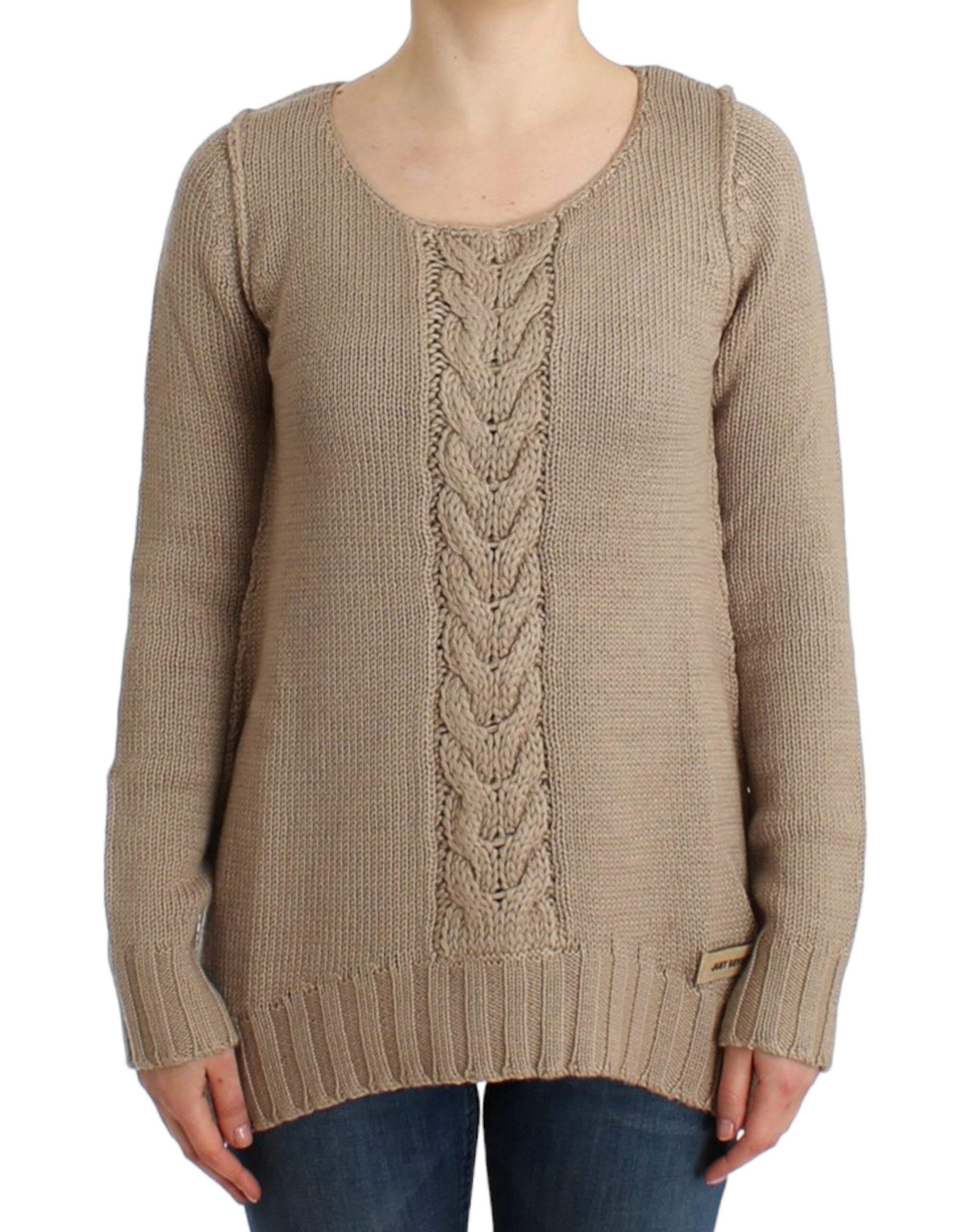 Cavalli Elegant Beige Knitted Crew Neck Sweater - ACCEXO