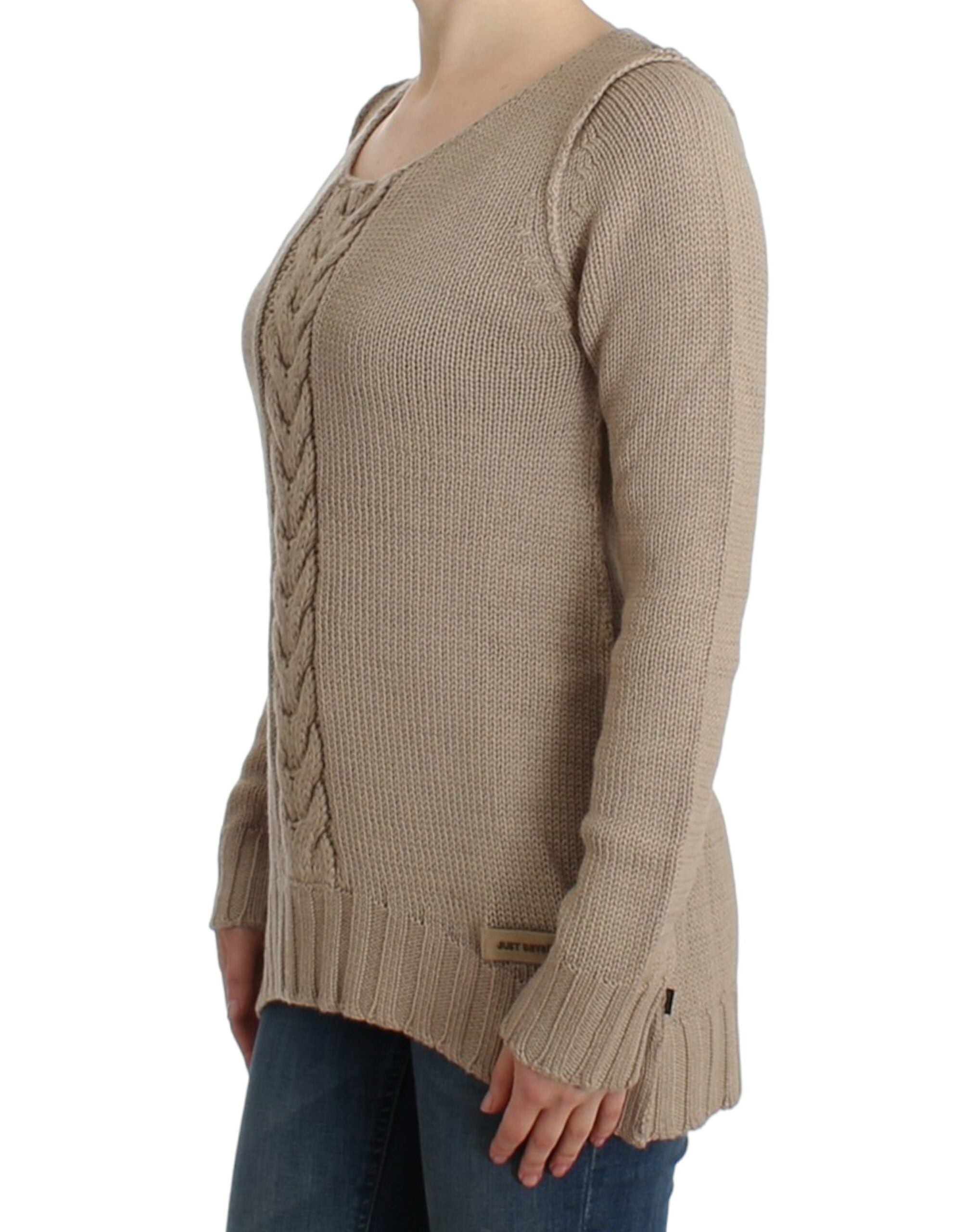 Cavalli Elegant Beige Knitted Crew Neck Sweater - ACCEXO