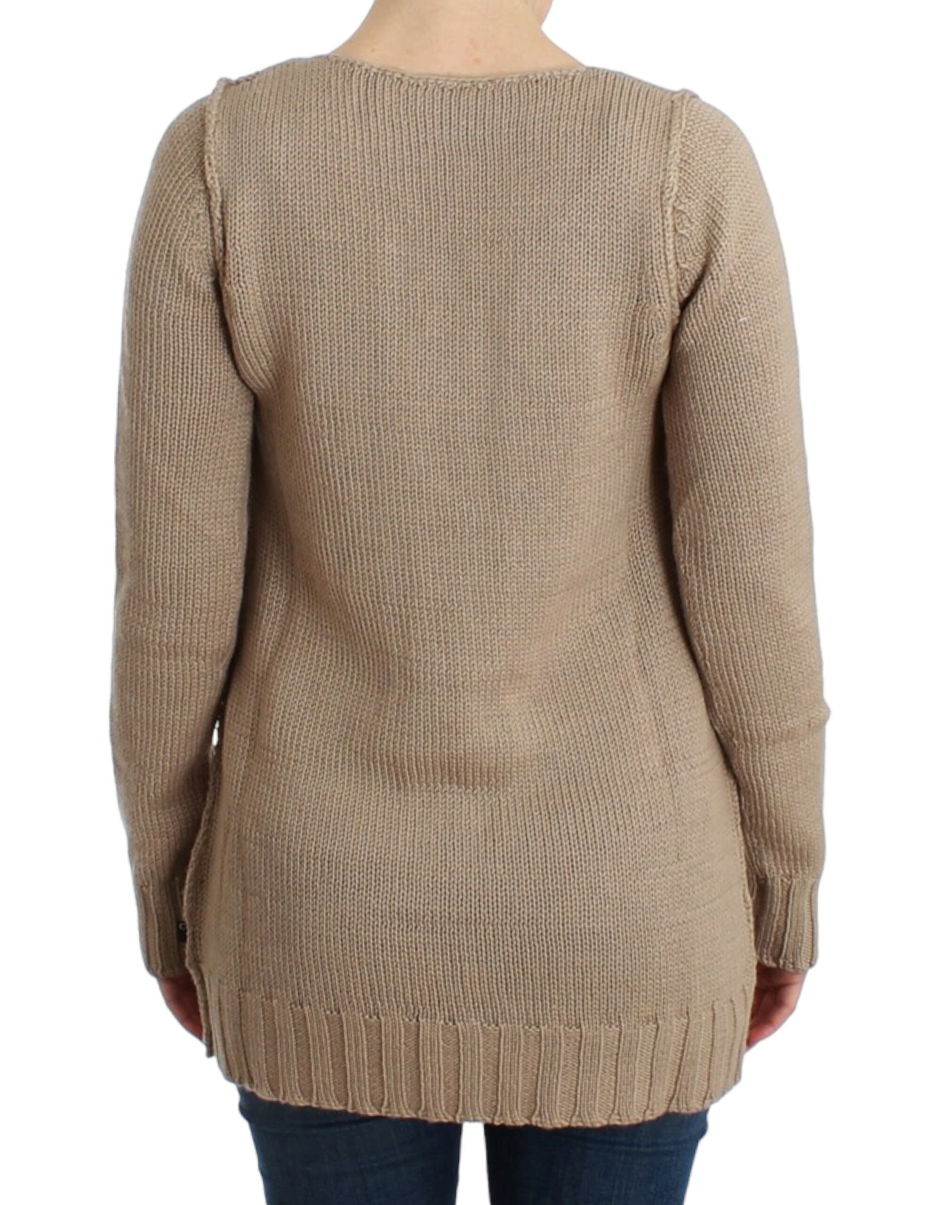 Cavalli Elegant Beige Knitted Crew Neck Sweater - ACCEXO