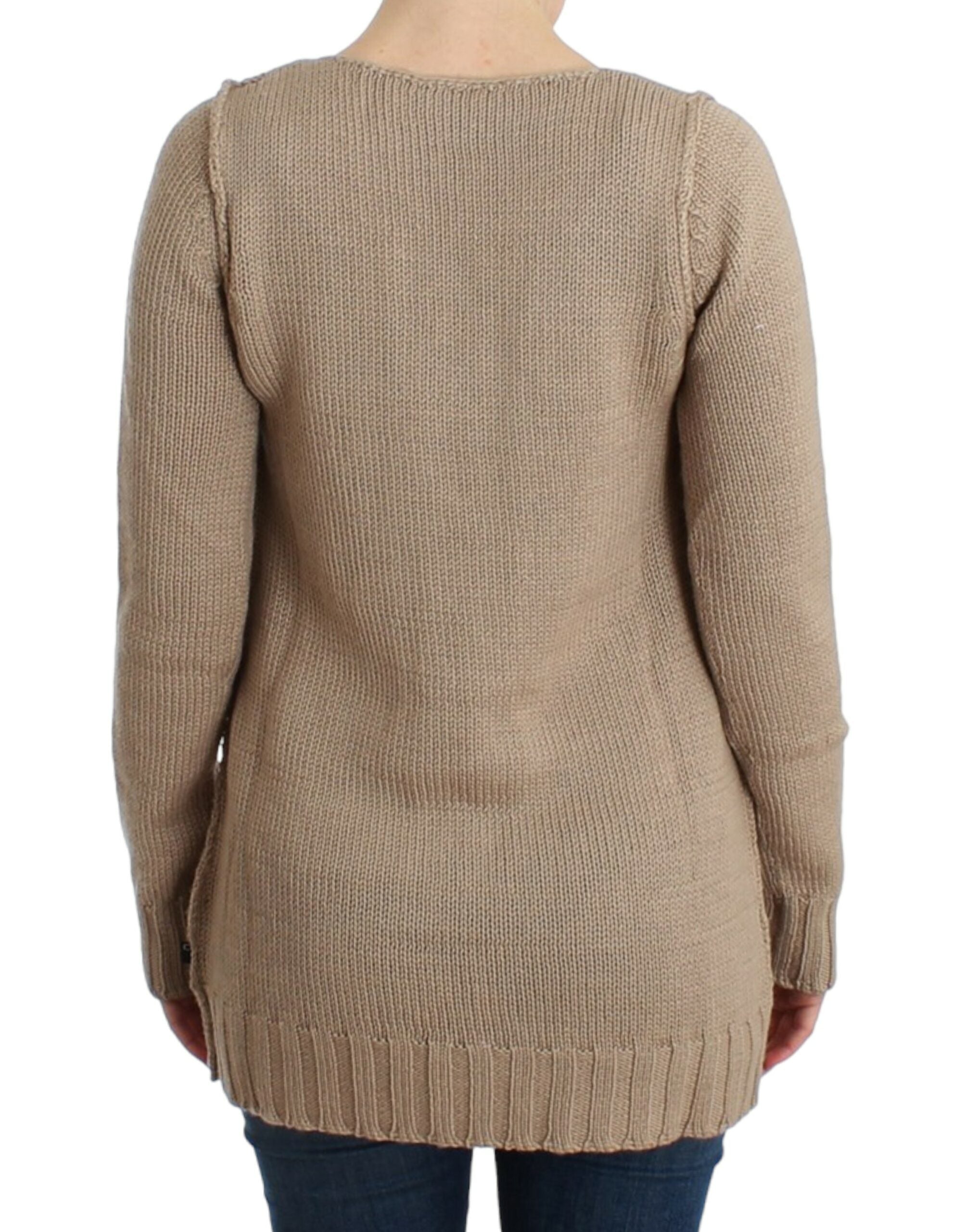 Cavalli Elegant Beige Knitted Crew Neck Sweater - ACCEXO