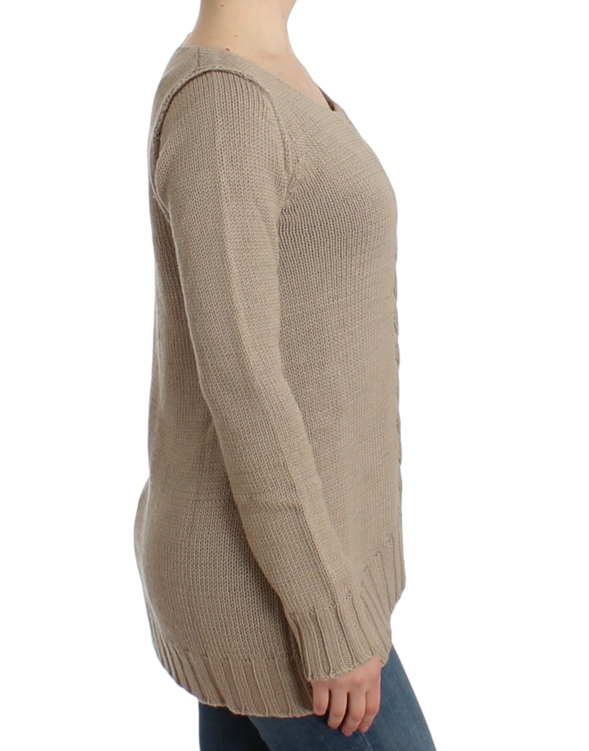 Cavalli Elegant Beige Knitted Crew Neck Sweater - ACCEXO