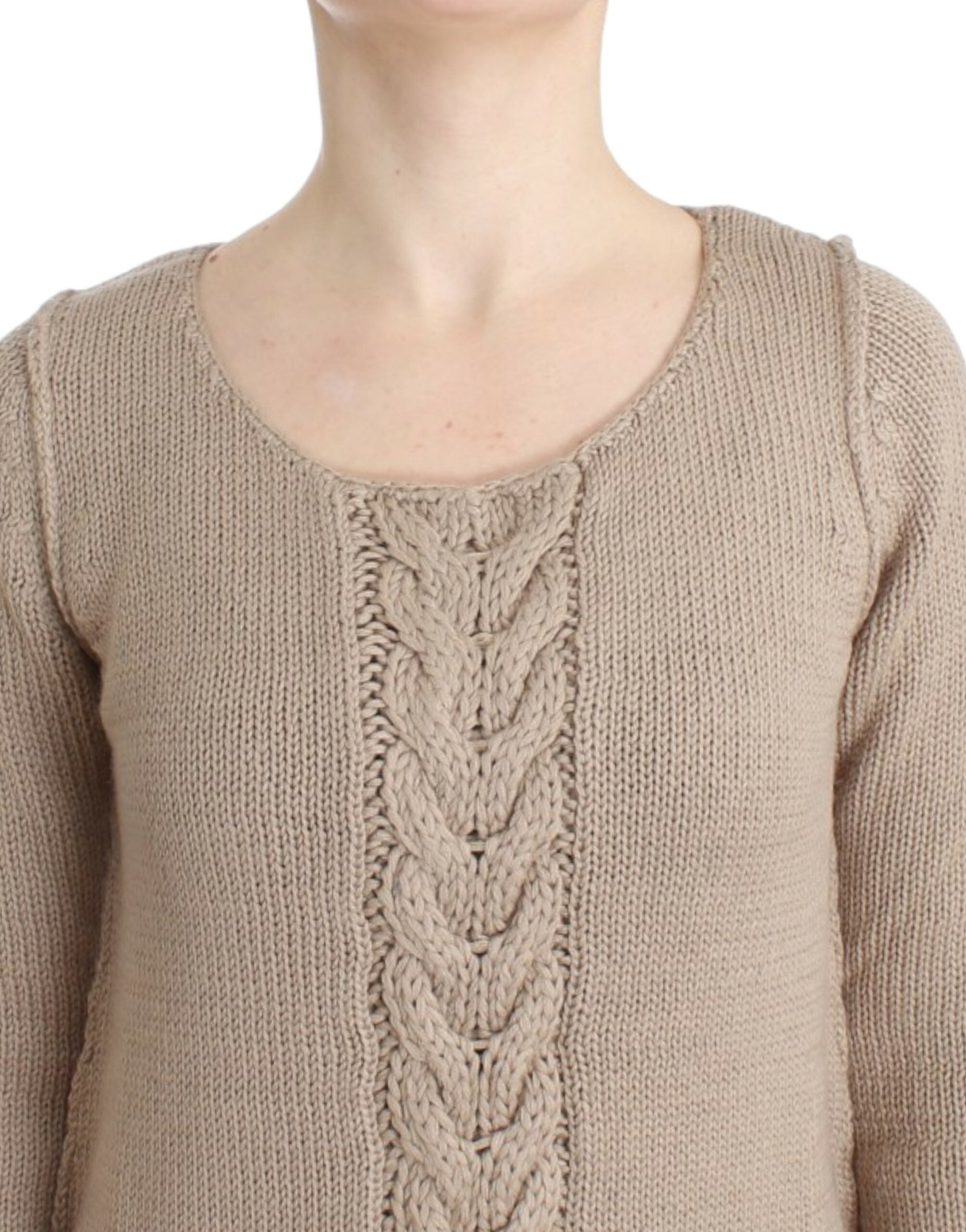 Cavalli Elegant Beige Knitted Crew Neck Sweater - ACCEXO