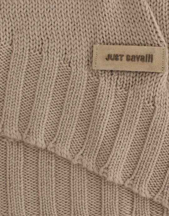 Cavalli Elegant Beige Knitted Crew Neck Sweater