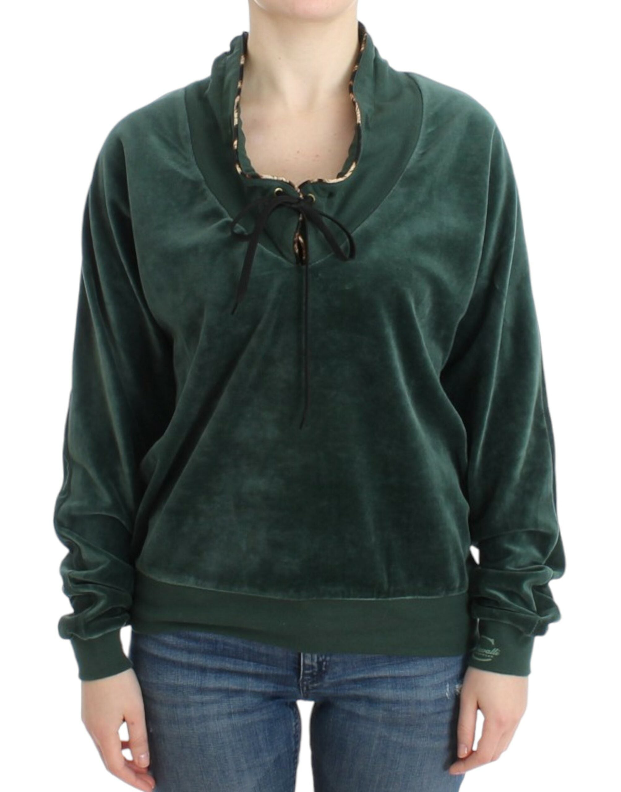 Cavalli Elegant Green Mock Sweater with Rhinestone Detail - ACCEXO
