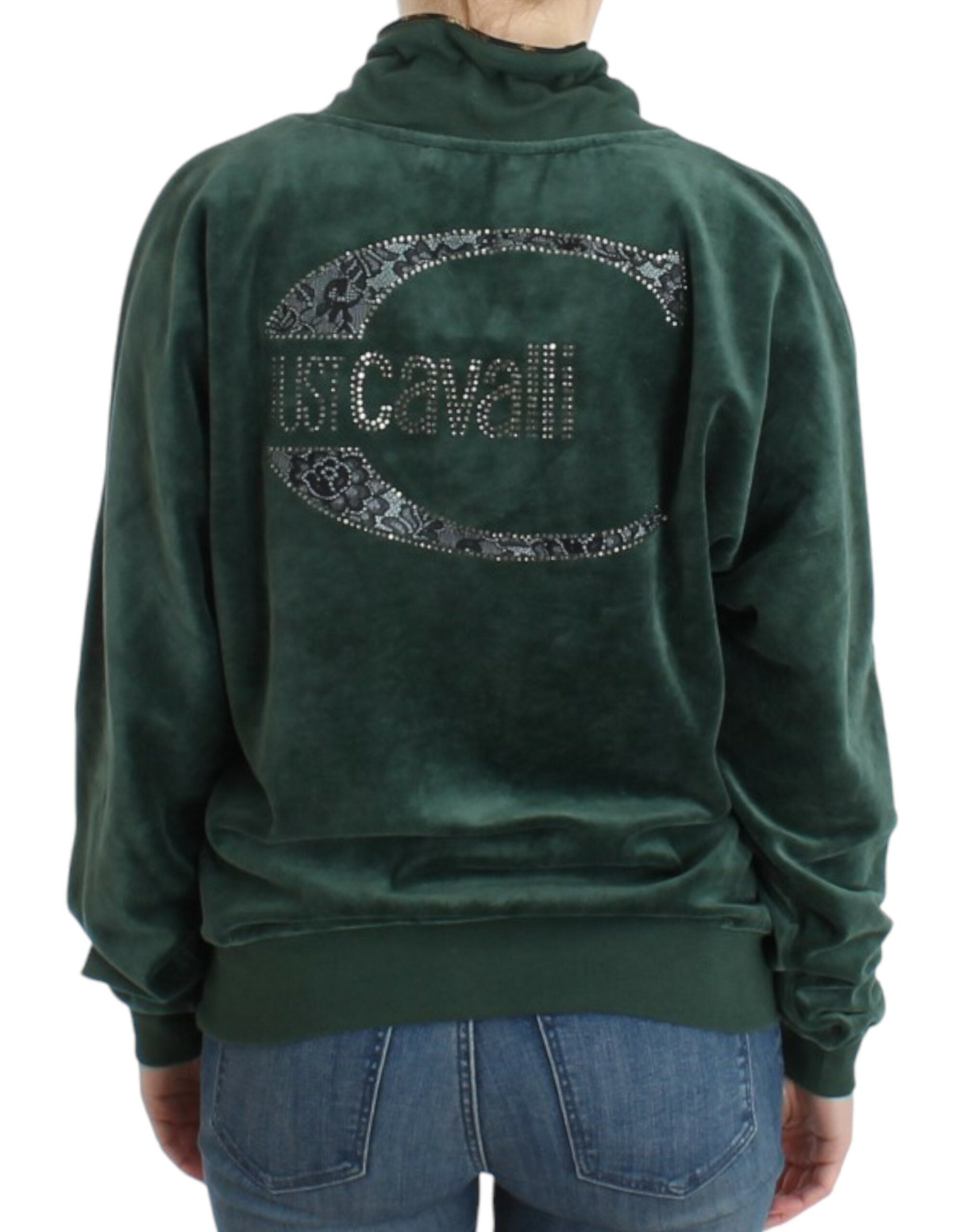 Cavalli Elegant Green Mock Sweater with Rhinestone Detail - ACCEXO