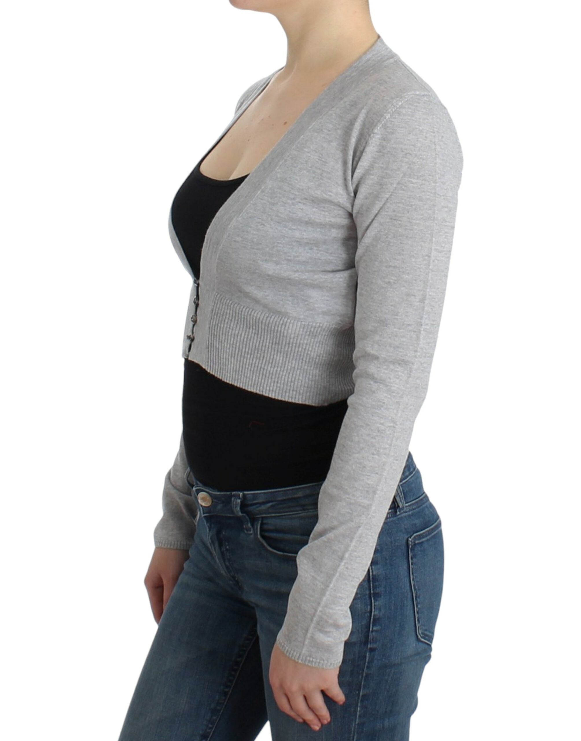 Cavalli Cropped Virgin Wool Cardigan in Chic Gray - ACCEXO