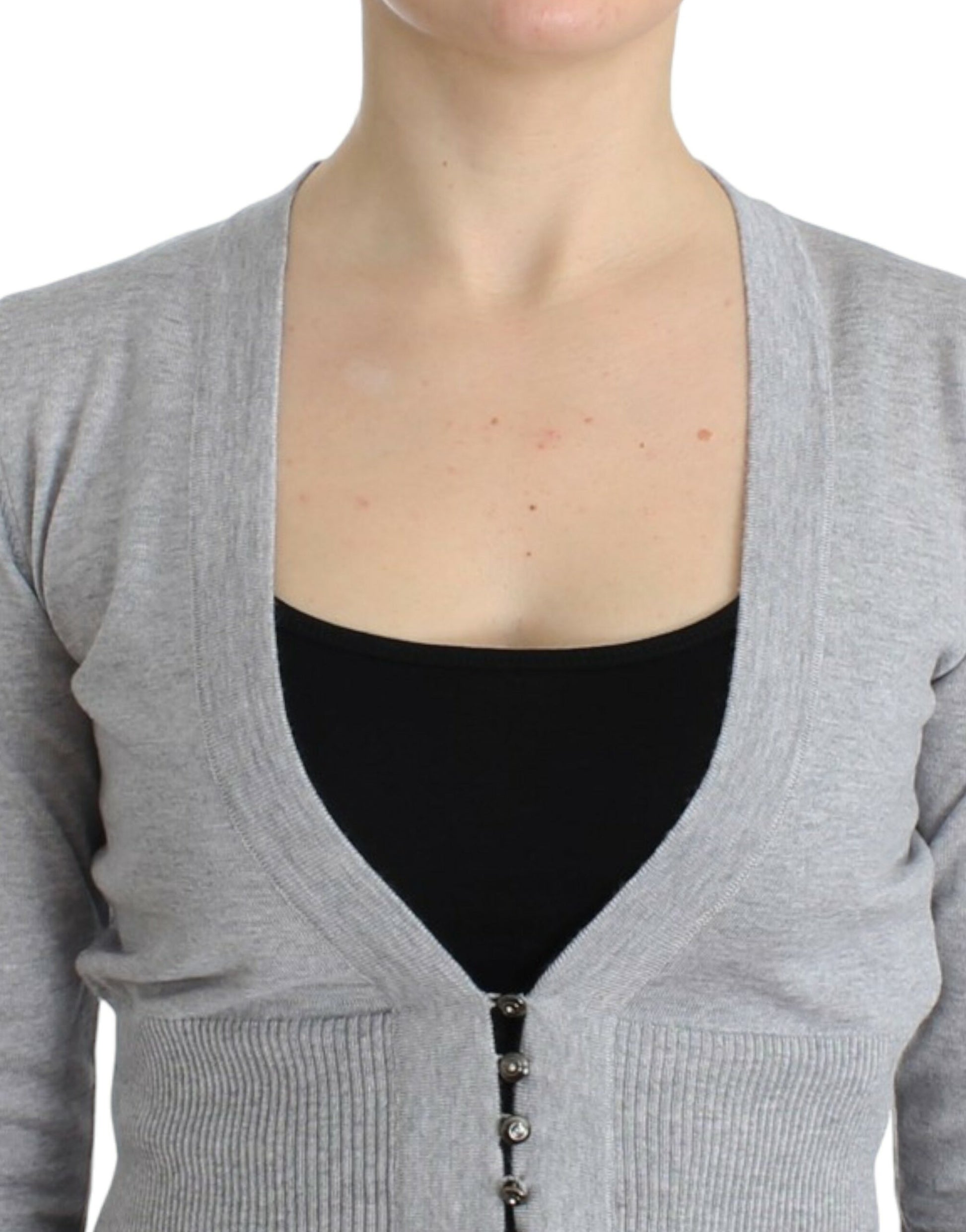 Cavalli Cropped Virgin Wool Cardigan in Chic Gray - ACCEXO