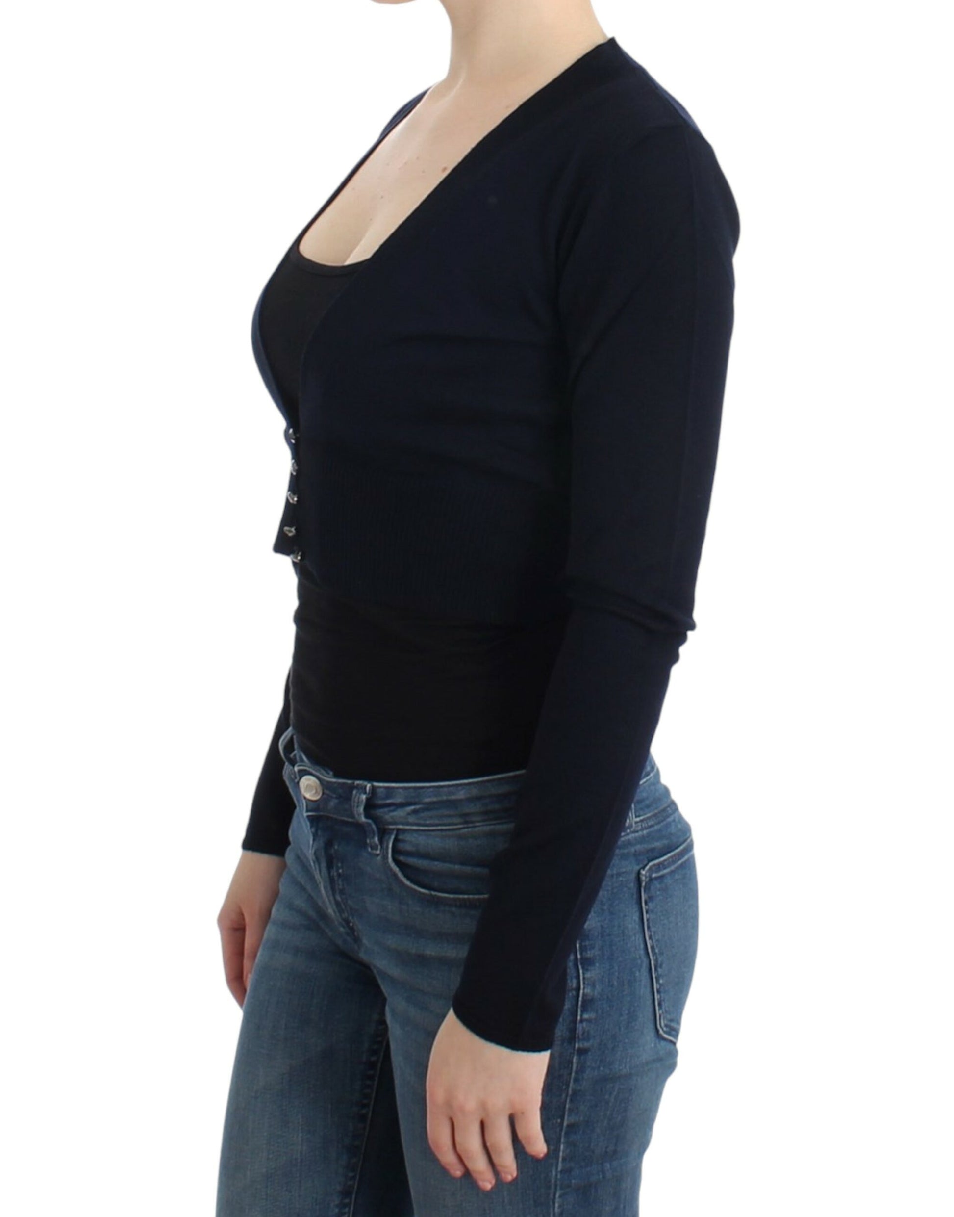 Cavalli Elegant Black Cropped Virgin Wool Cardigan - ACCEXO