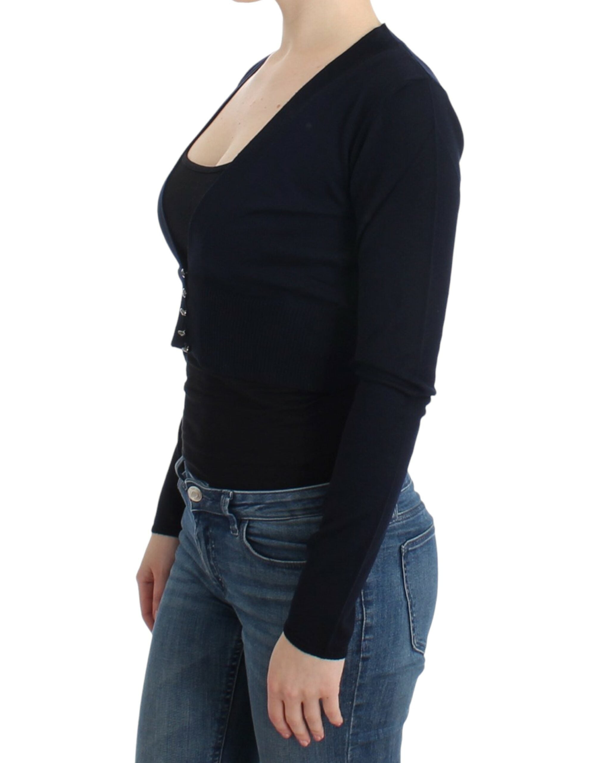 Cavalli Elegant Black Cropped Virgin Wool Cardigan - ACCEXO