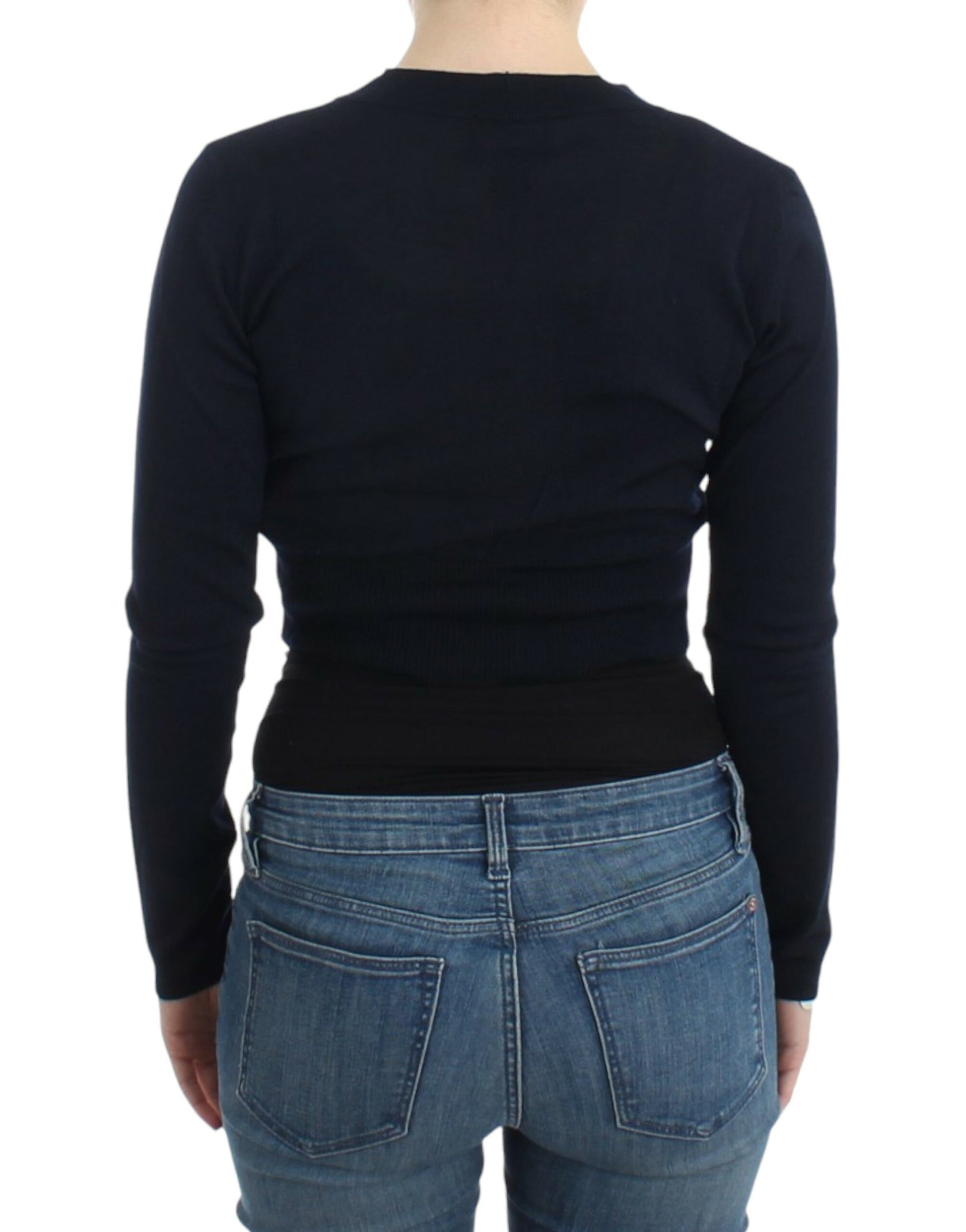 Cavalli Elegant Black Cropped Virgin Wool Cardigan - ACCEXO