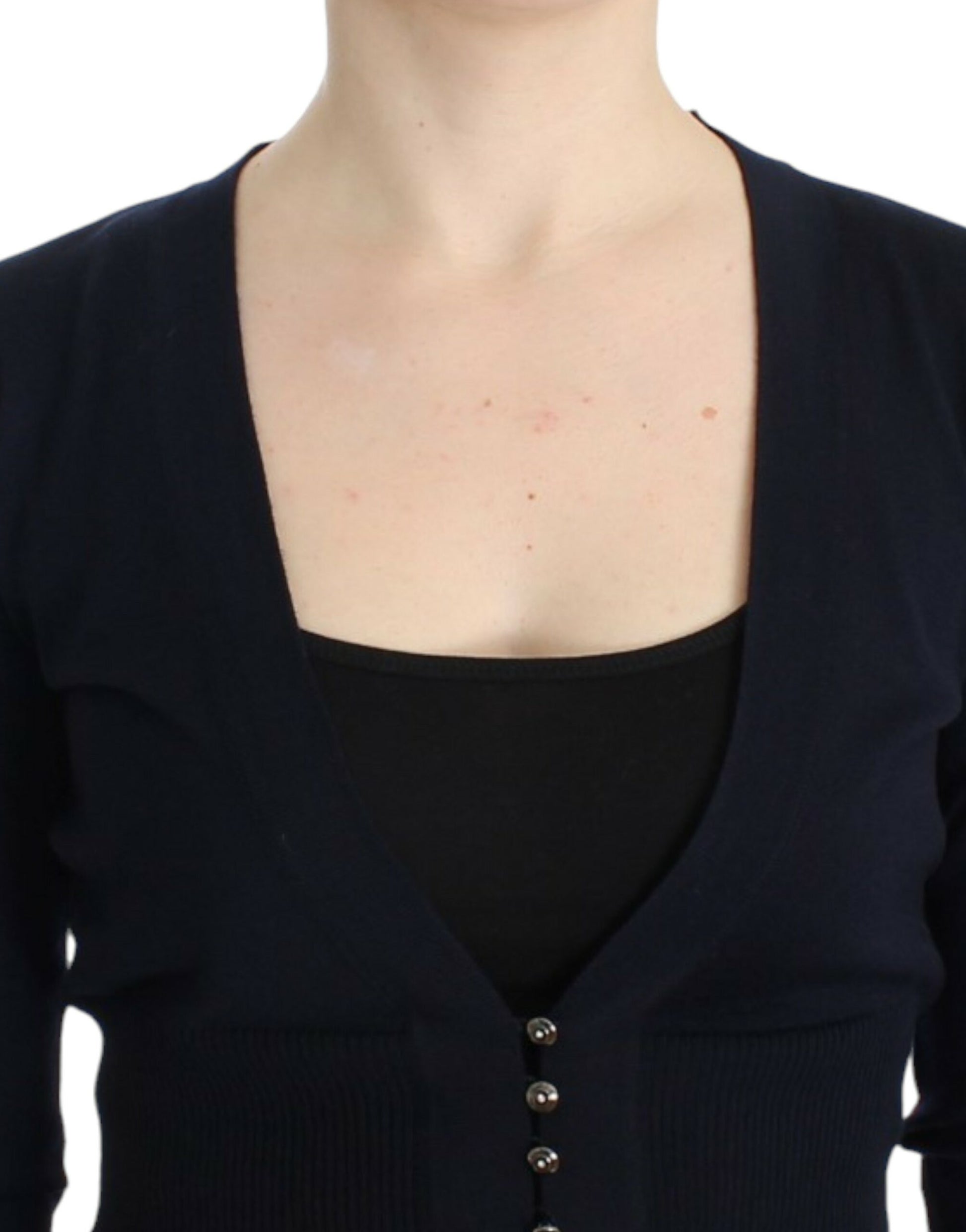 Cavalli Elegant Black Cropped Virgin Wool Cardigan - ACCEXO