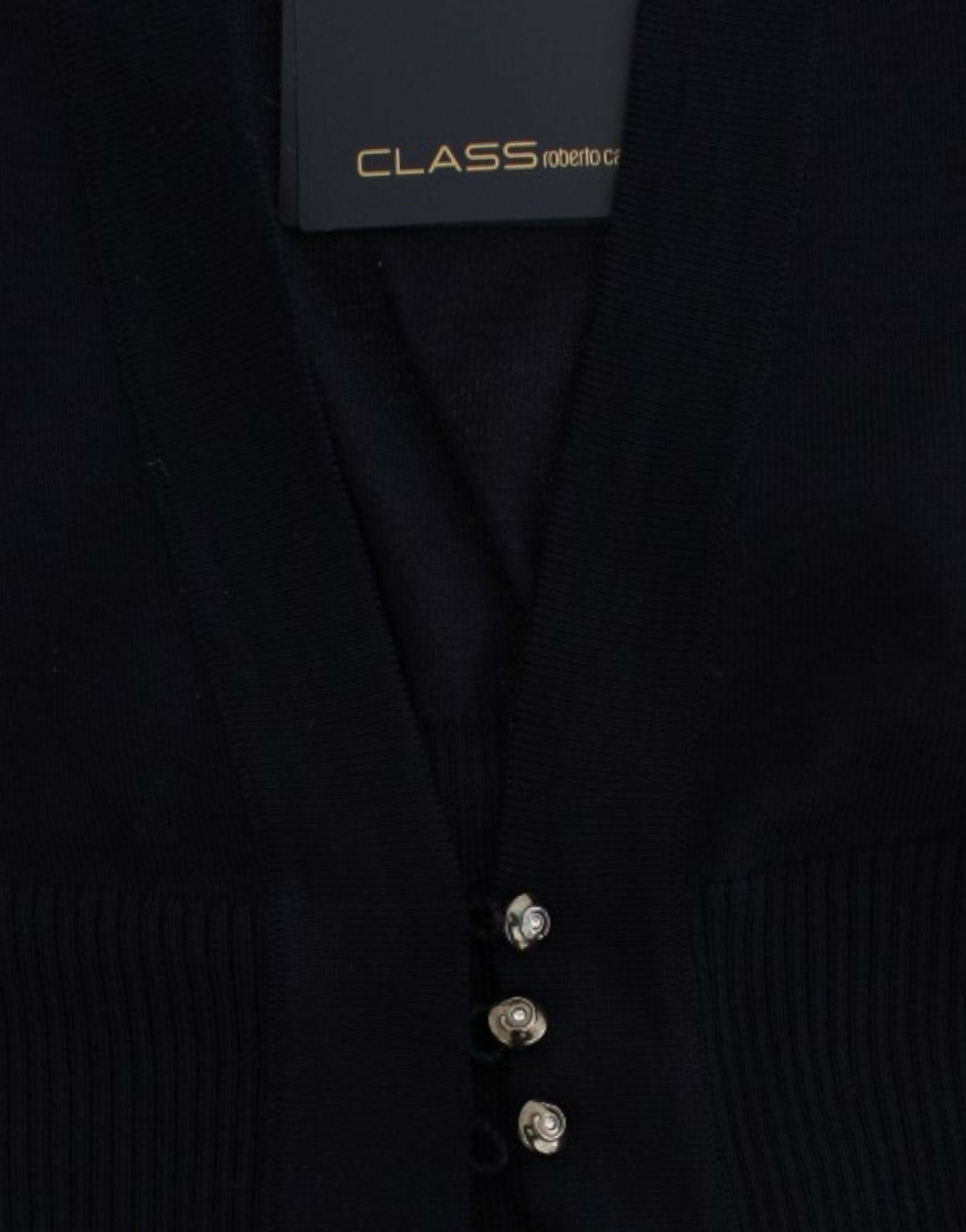 Cavalli Elegant Black Cropped Virgin Wool Cardigan - ACCEXO