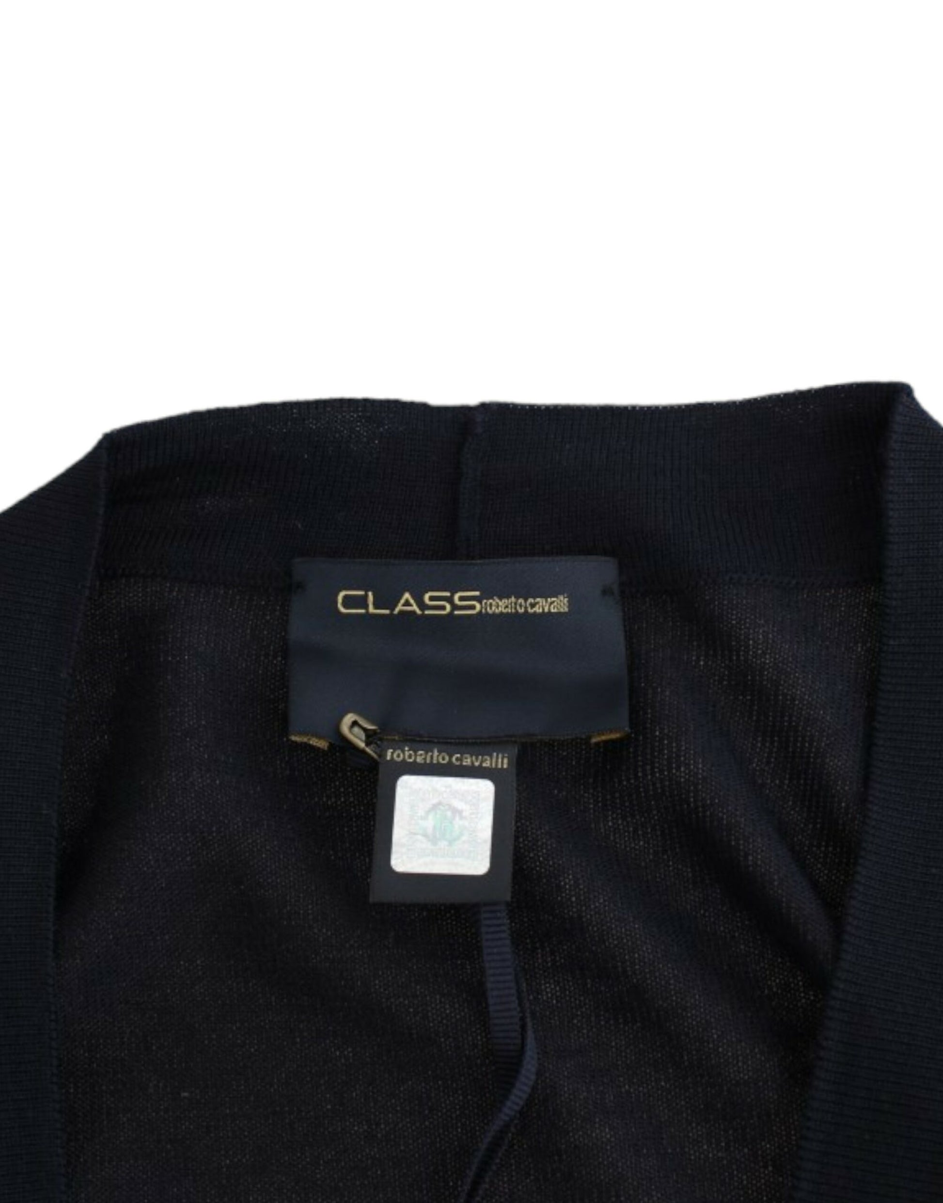Cavalli Elegant Black Cropped Virgin Wool Cardigan - ACCEXO