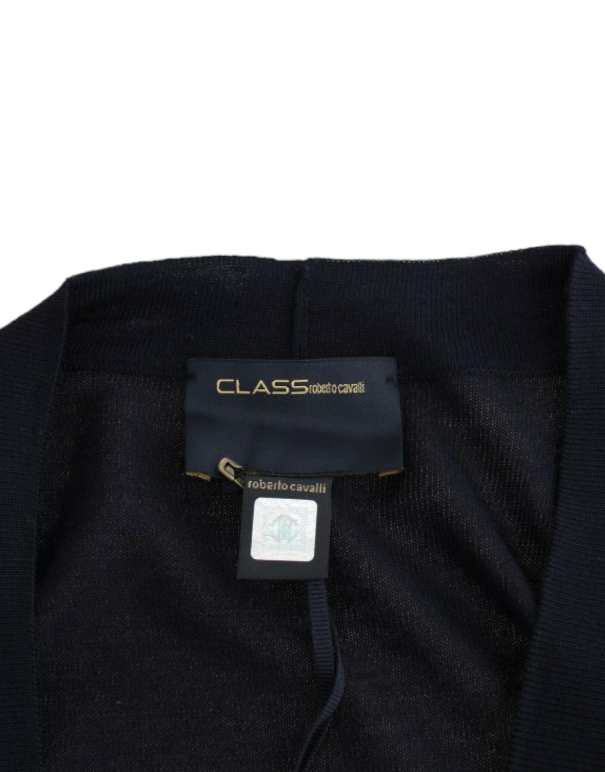 Cavalli Elegant Black Cropped Virgin Wool Cardigan - ACCEXO