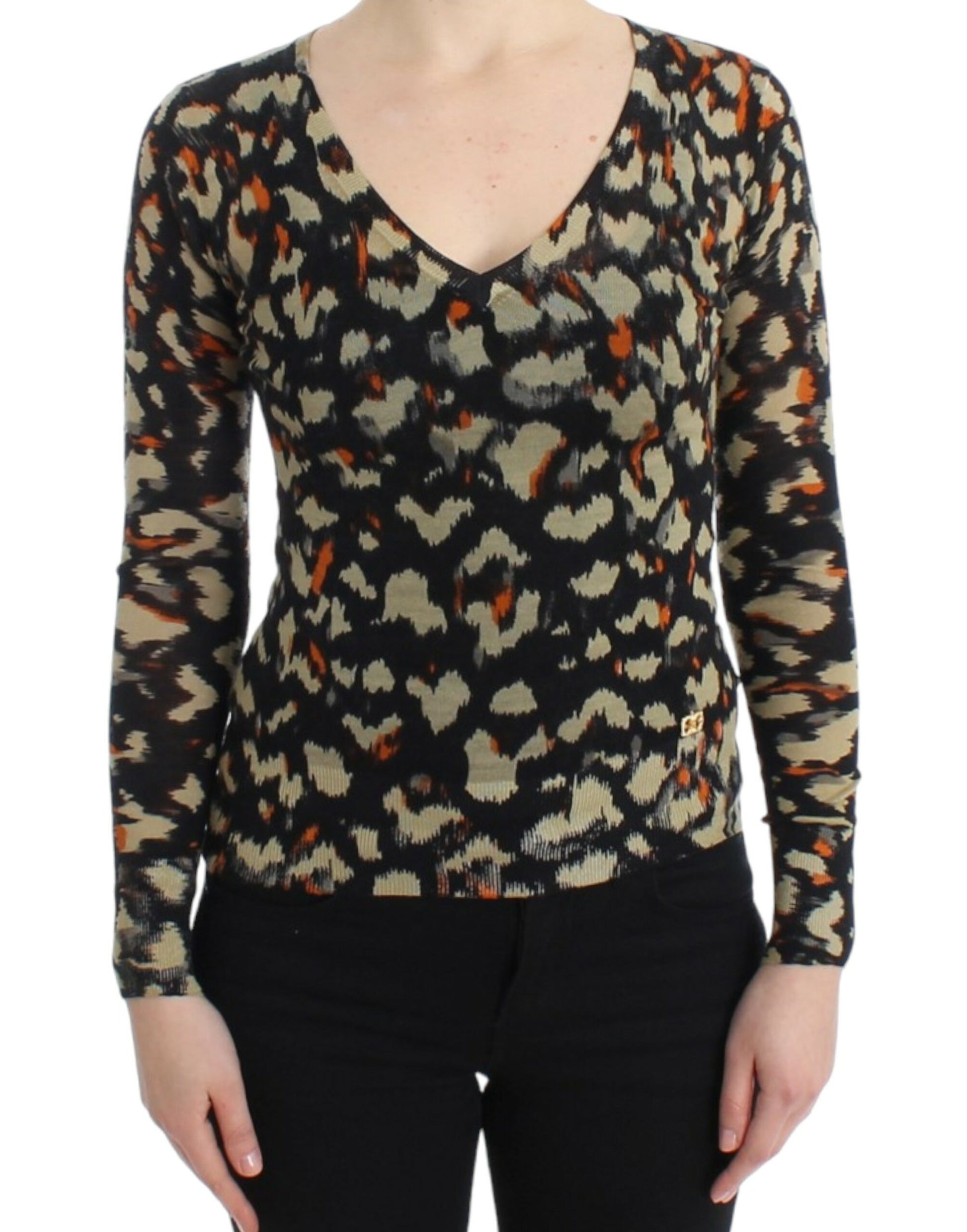 Cavalli Elegant Multicolor V-Neck Wool Jumper - ACCEXO
