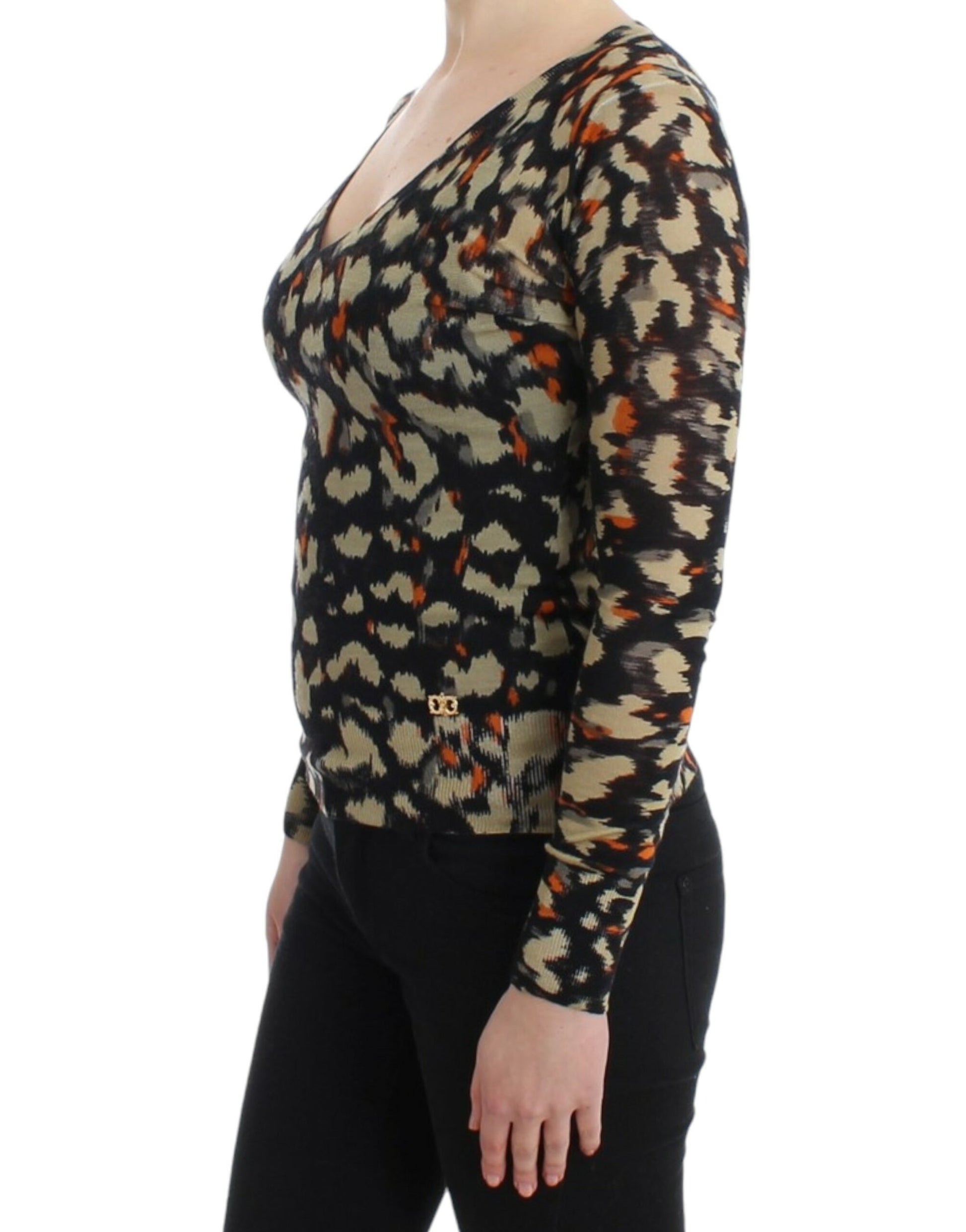 Cavalli Elegant Multicolor V-Neck Wool Jumper - ACCEXO