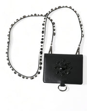 Dolce & Gabbana Elegant Black Leather Crystal Card Holder Wallet - ACCEXO