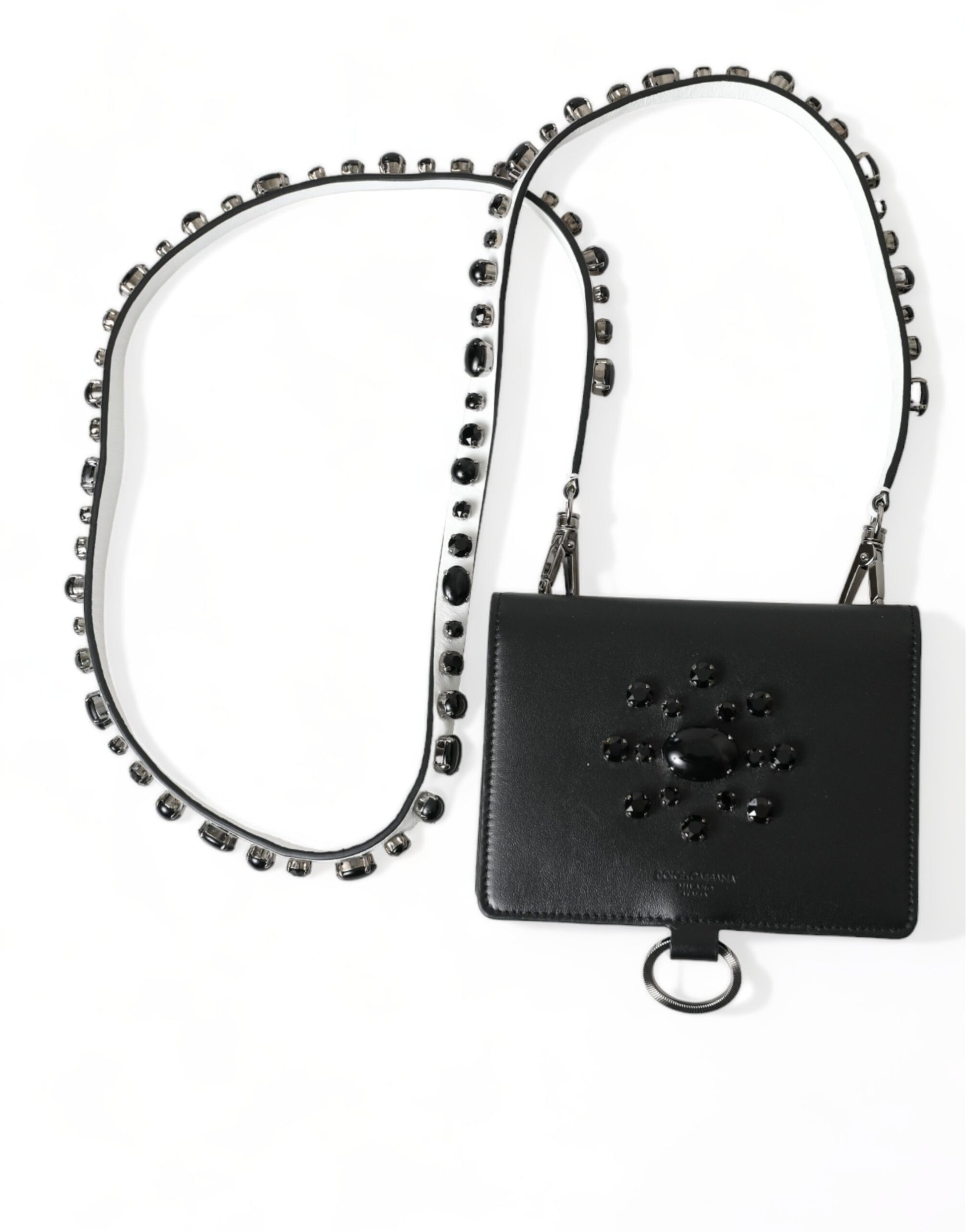 Dolce & Gabbana Elegant Black Leather Crystal Card Holder Wallet - ACCEXO