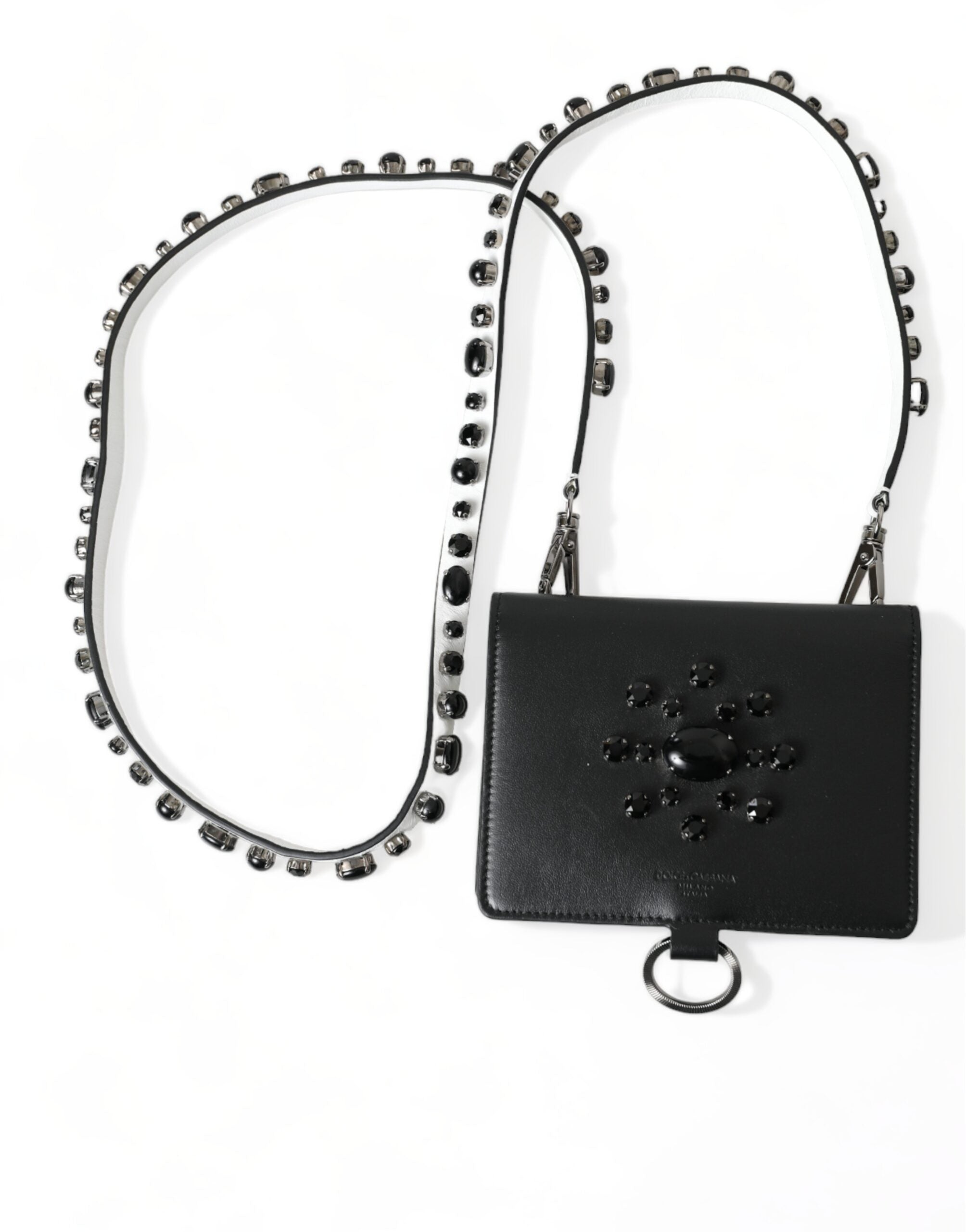 Dolce & Gabbana Elegant Black Leather Crystal Card Holder Wallet - ACCEXO
