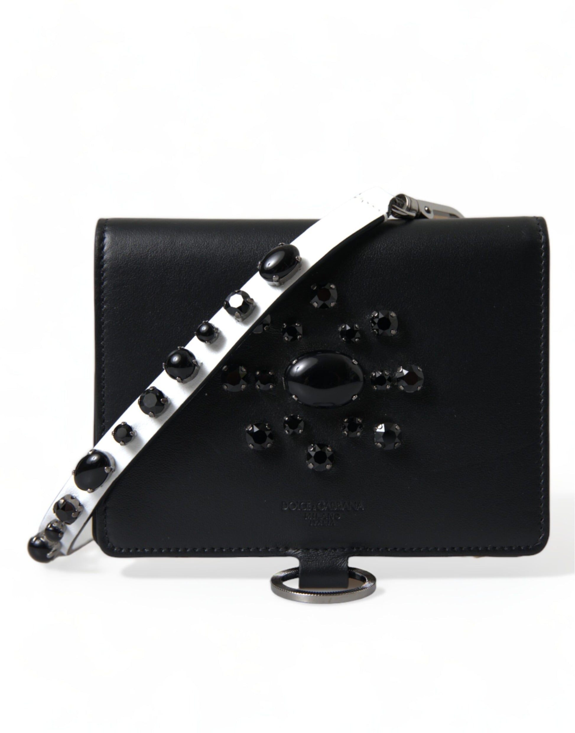 Dolce & Gabbana Elegant Black Leather Crystal Card Holder Wallet - ACCEXO