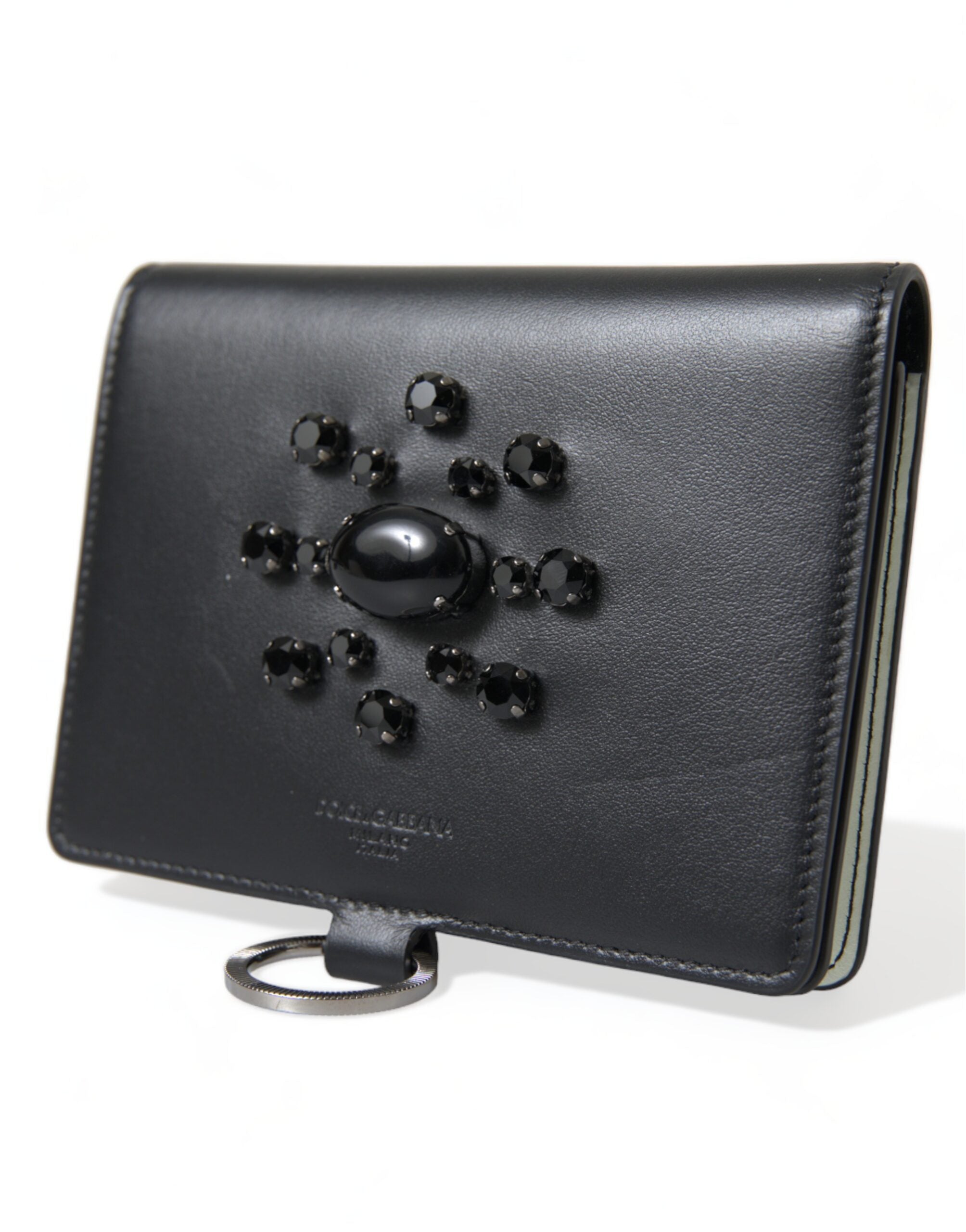 Dolce & Gabbana Elegant Black Leather Crystal Card Holder Wallet - ACCEXO