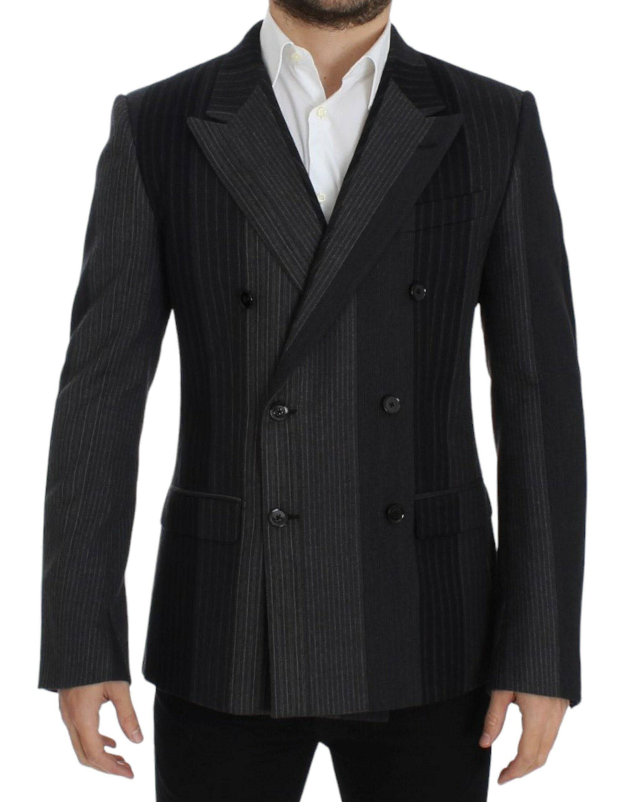 Dolce & Gabbana Elegant Gray Striped Wool Slim Blazer - ACCEXO
