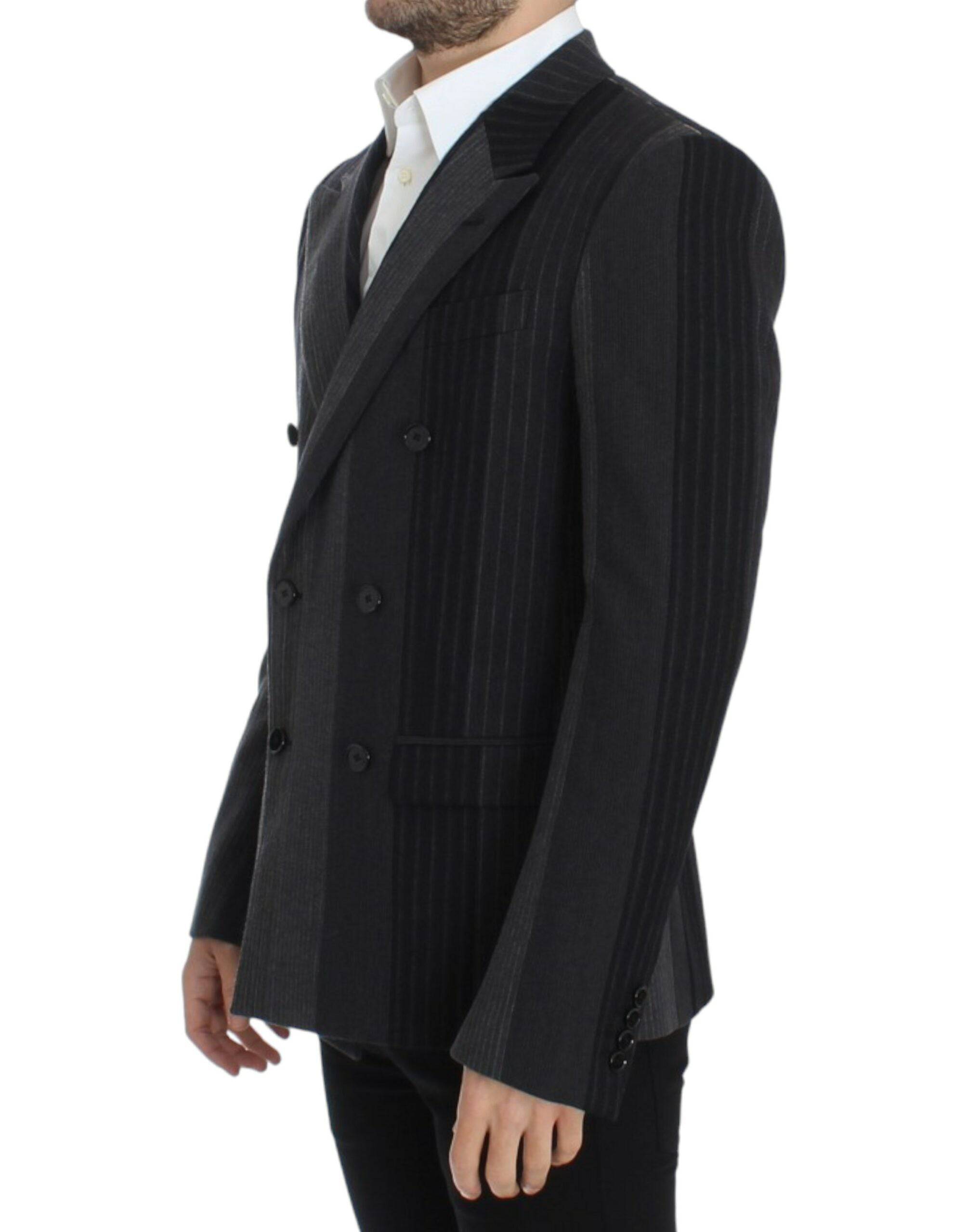 Dolce & Gabbana Elegant Gray Striped Wool Slim Blazer - ACCEXO