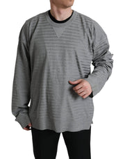 Dolce & Gabbana Elegant Gray Striped Silk Crewneck Pullover - ACCEXO