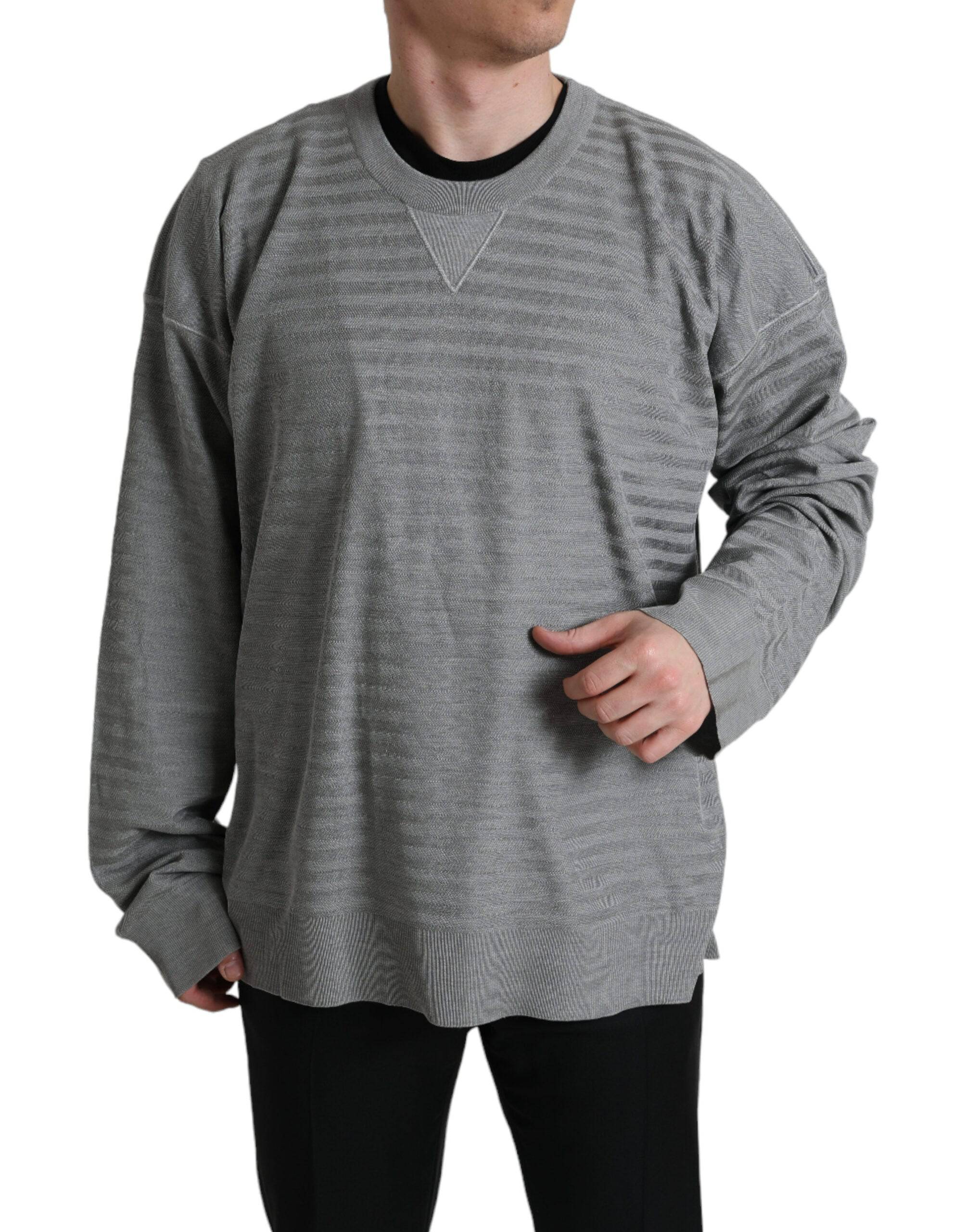 Dolce & Gabbana Elegant Gray Striped Silk Crewneck Pullover - ACCEXO