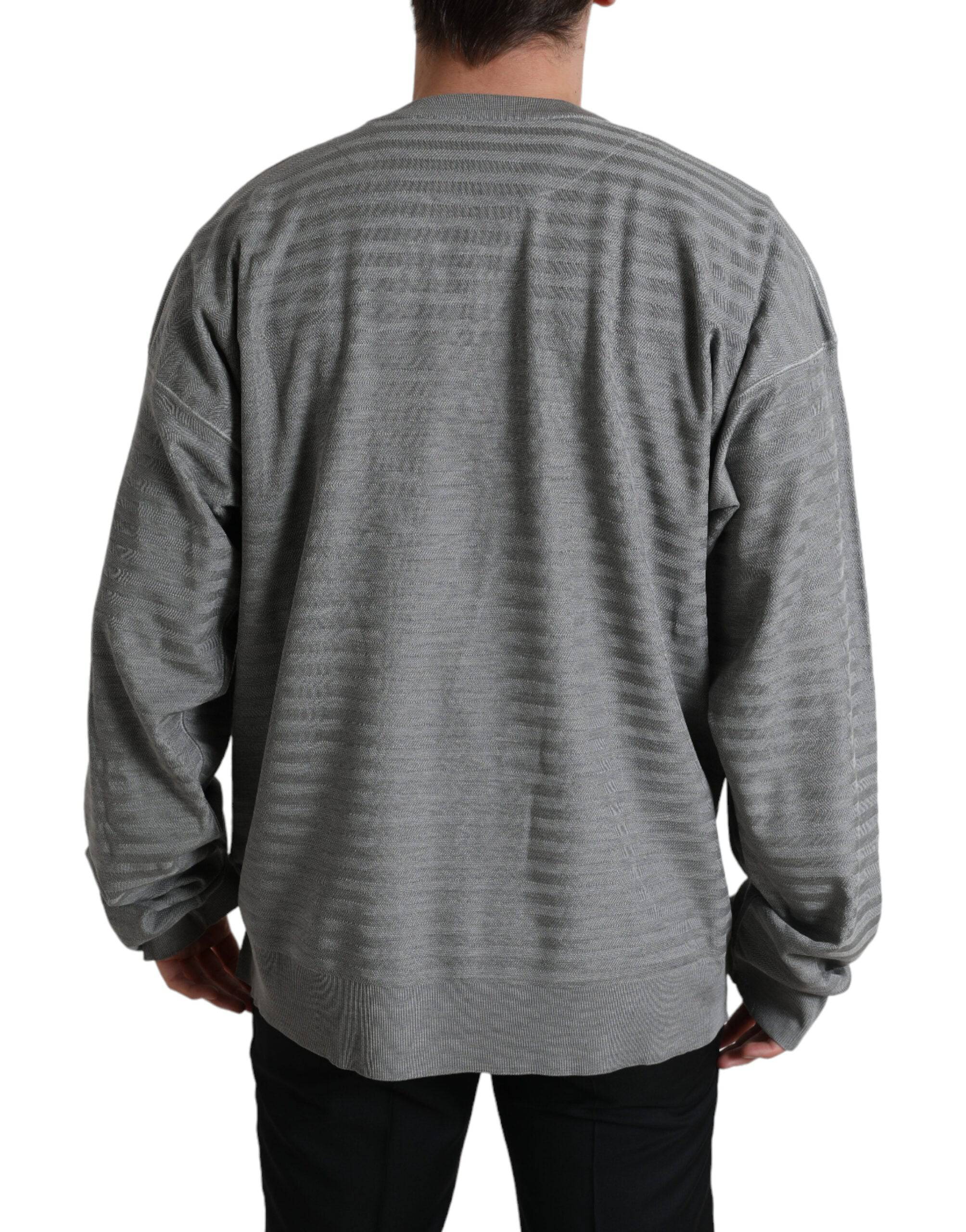 Dolce & Gabbana Elegant Gray Striped Silk Crewneck Pullover - ACCEXO