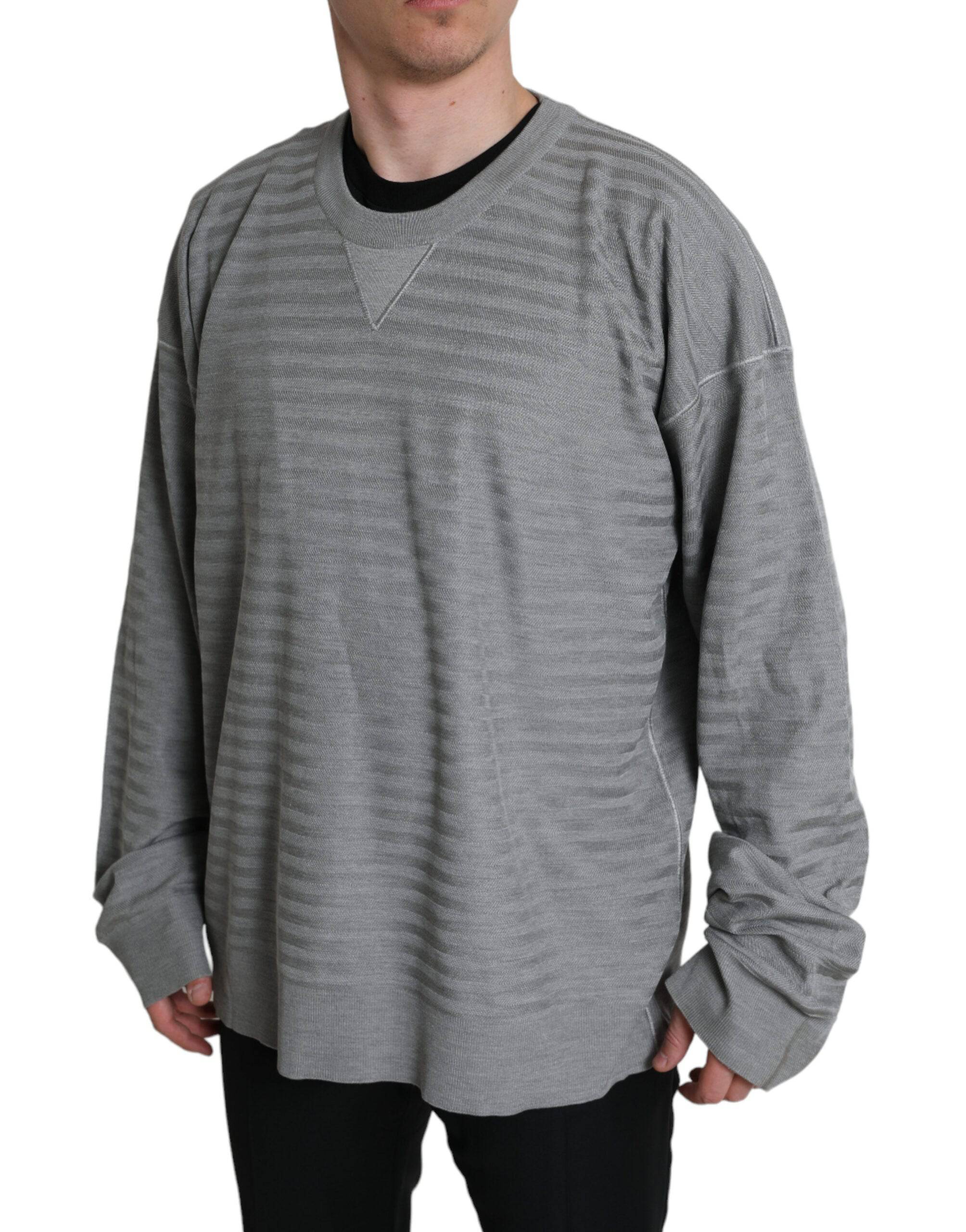 Dolce & Gabbana Elegant Gray Striped Silk Crewneck Pullover - ACCEXO