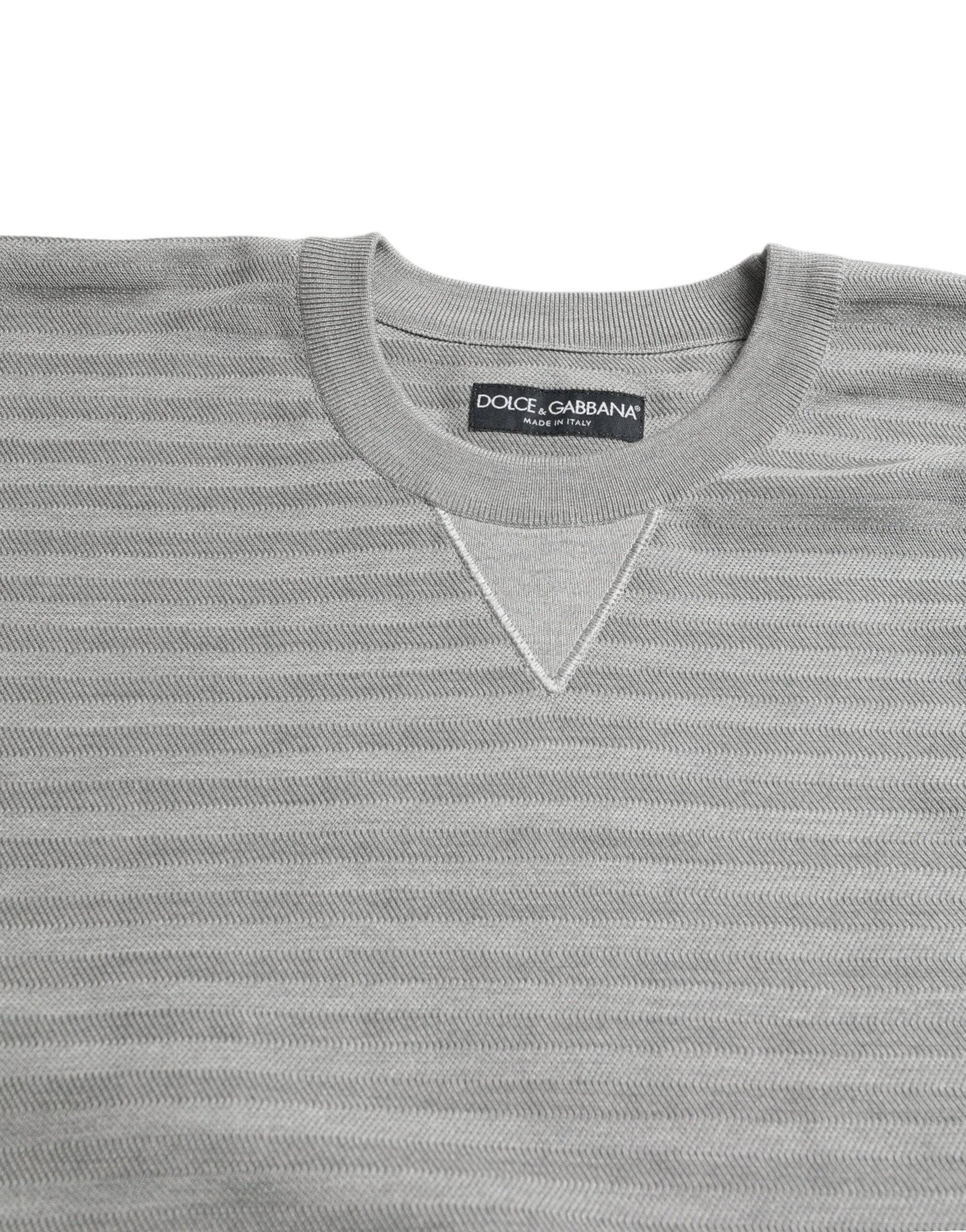 Dolce & Gabbana Elegant Gray Striped Silk Crewneck Pullover - ACCEXO