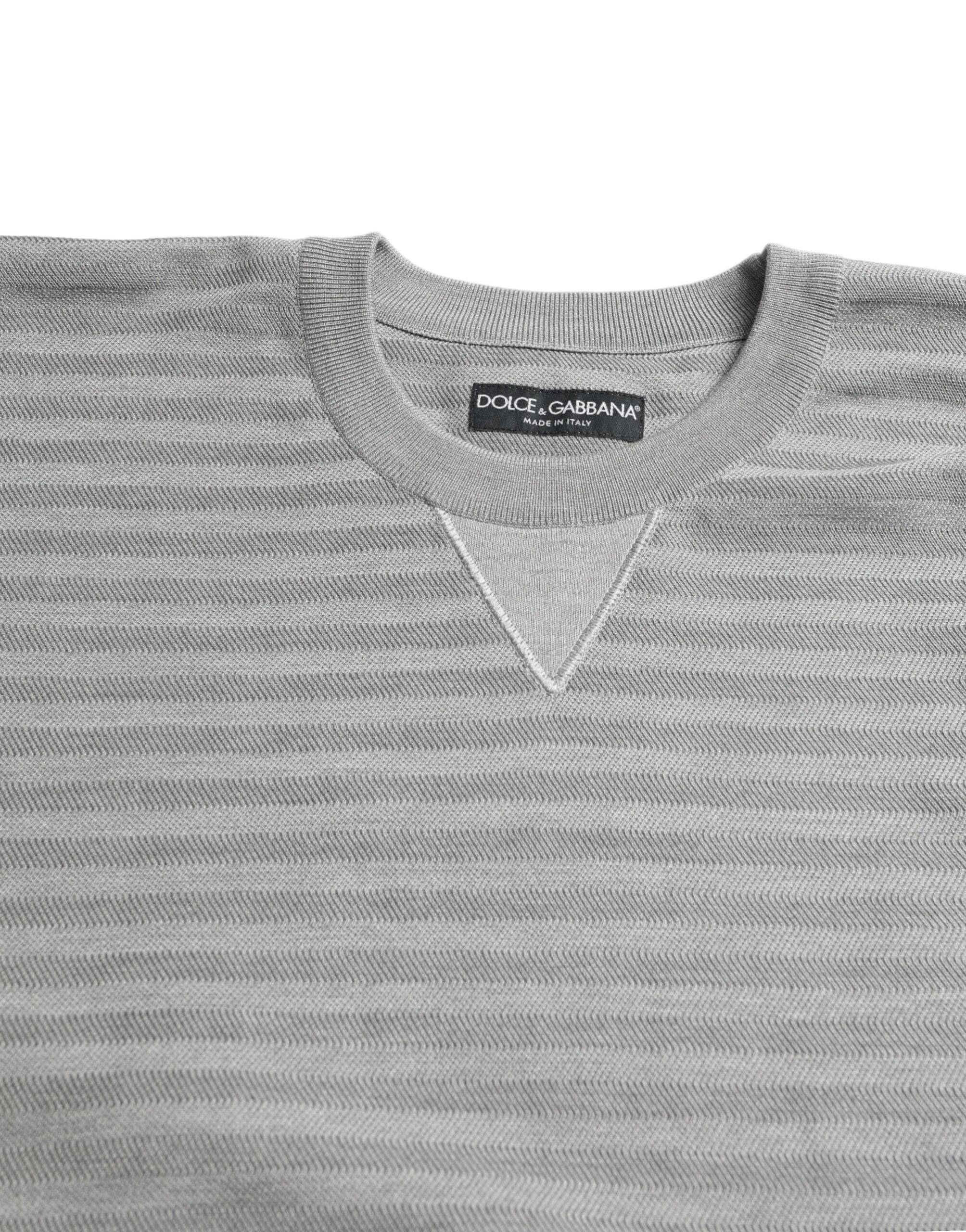 Dolce & Gabbana Elegant Gray Striped Silk Crewneck Pullover - ACCEXO