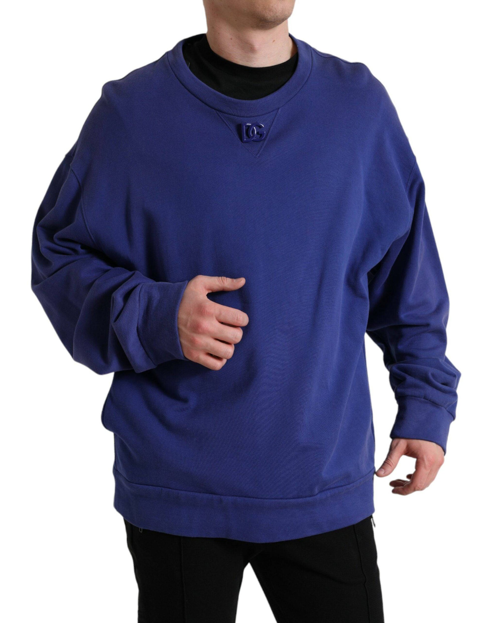 Dolce & Gabbana Royal Blue Cotton Crewneck Sweater - ACCEXO