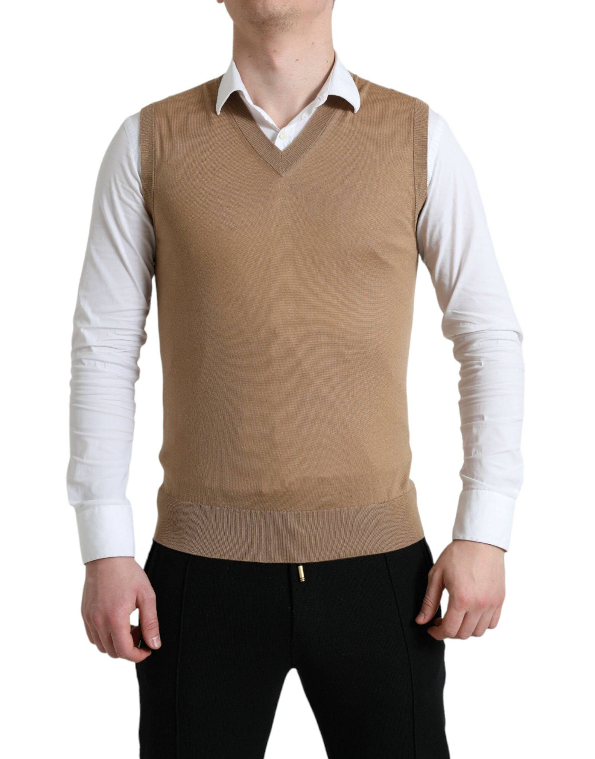 Dolce & Gabbana Elegant Sleeveless V-Neck Wool Sweater - ACCEXO